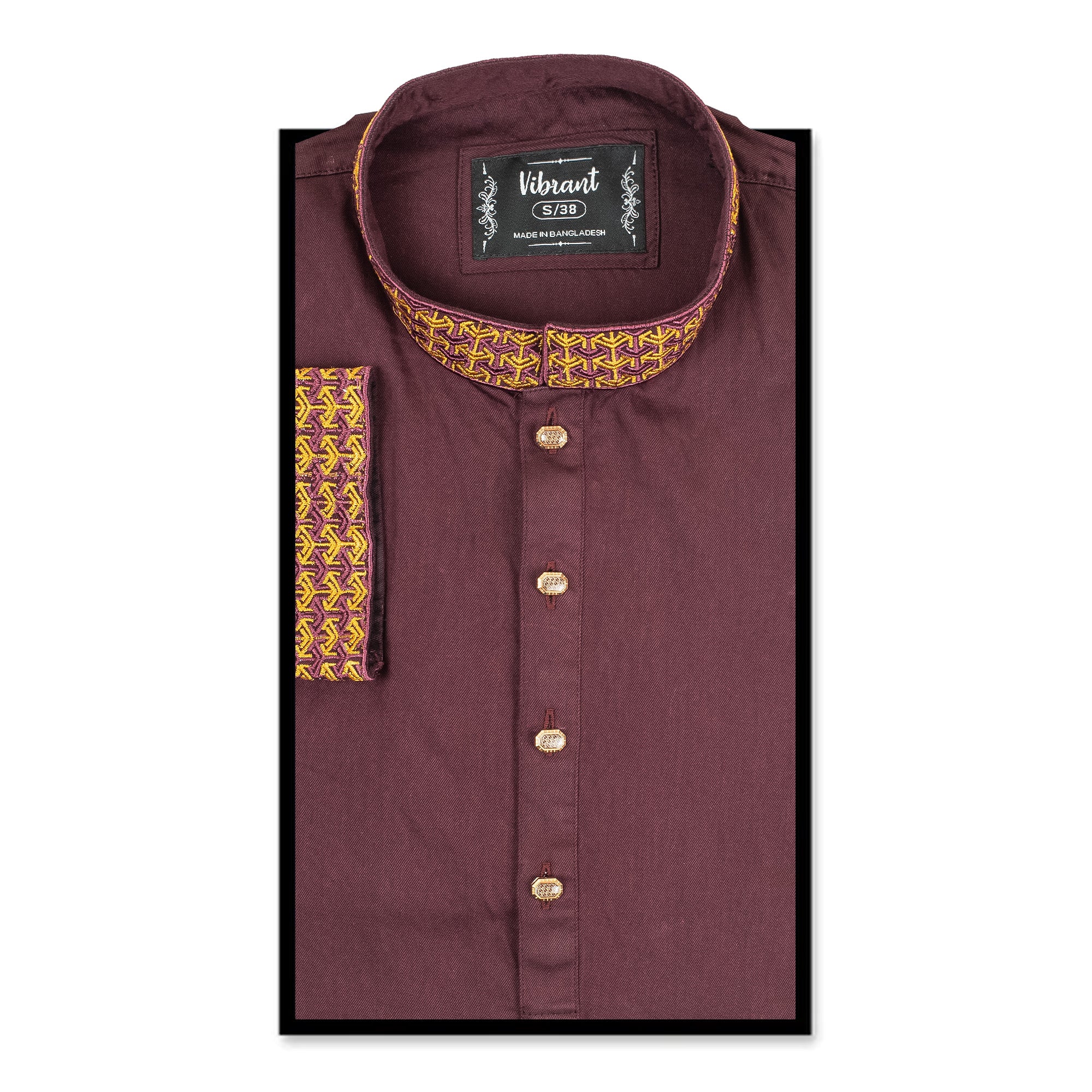 Vibrant Men's Maroon Cotton Panjabi – Elegant Embroidered Festive Wear