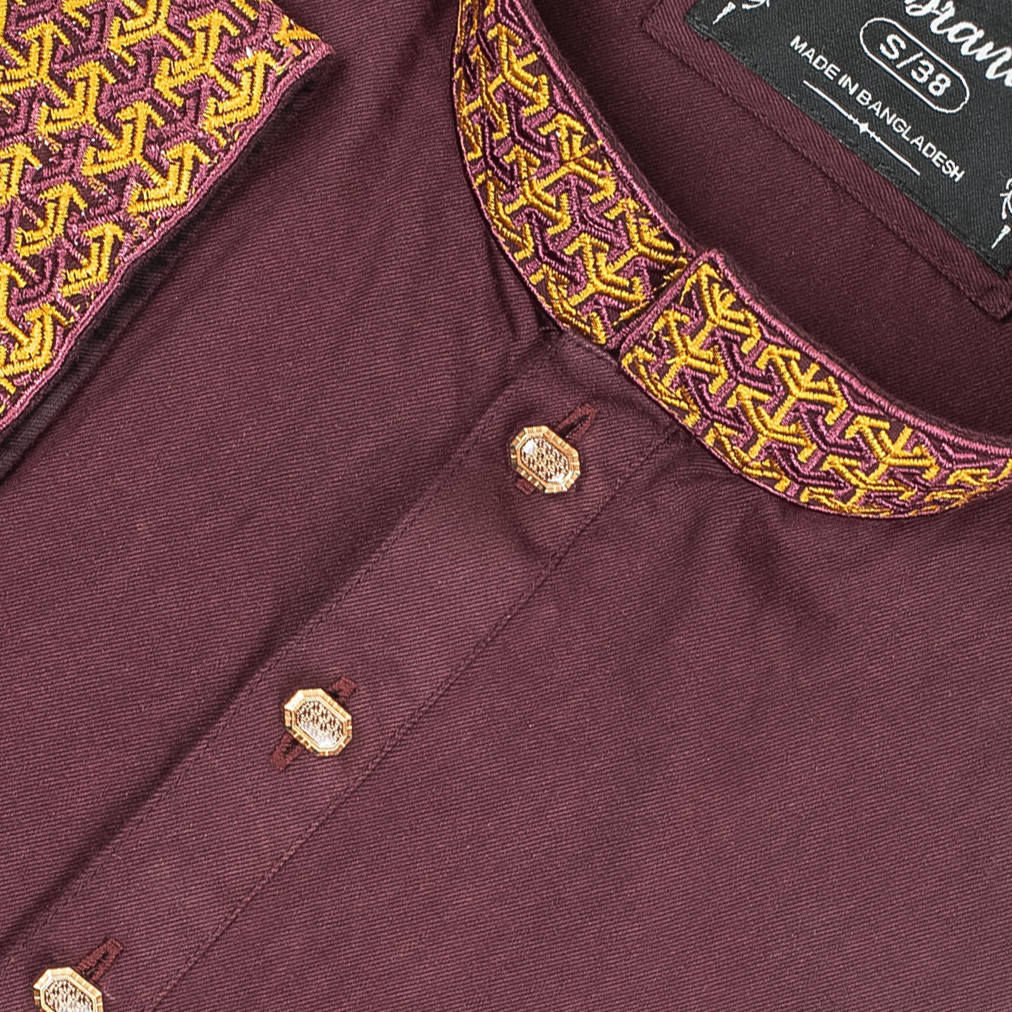 Vibrant Men's Maroon Cotton Panjabi – Elegant Embroidered Festive Wear