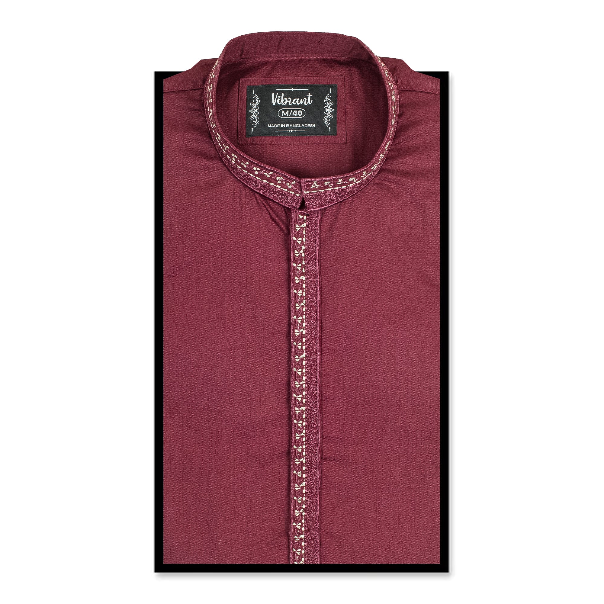 Vibrant Men's Maroon Cotton Panjabi with Embroidered Detailing – Elegant Traditional Wear for Festive & Formal Occasions