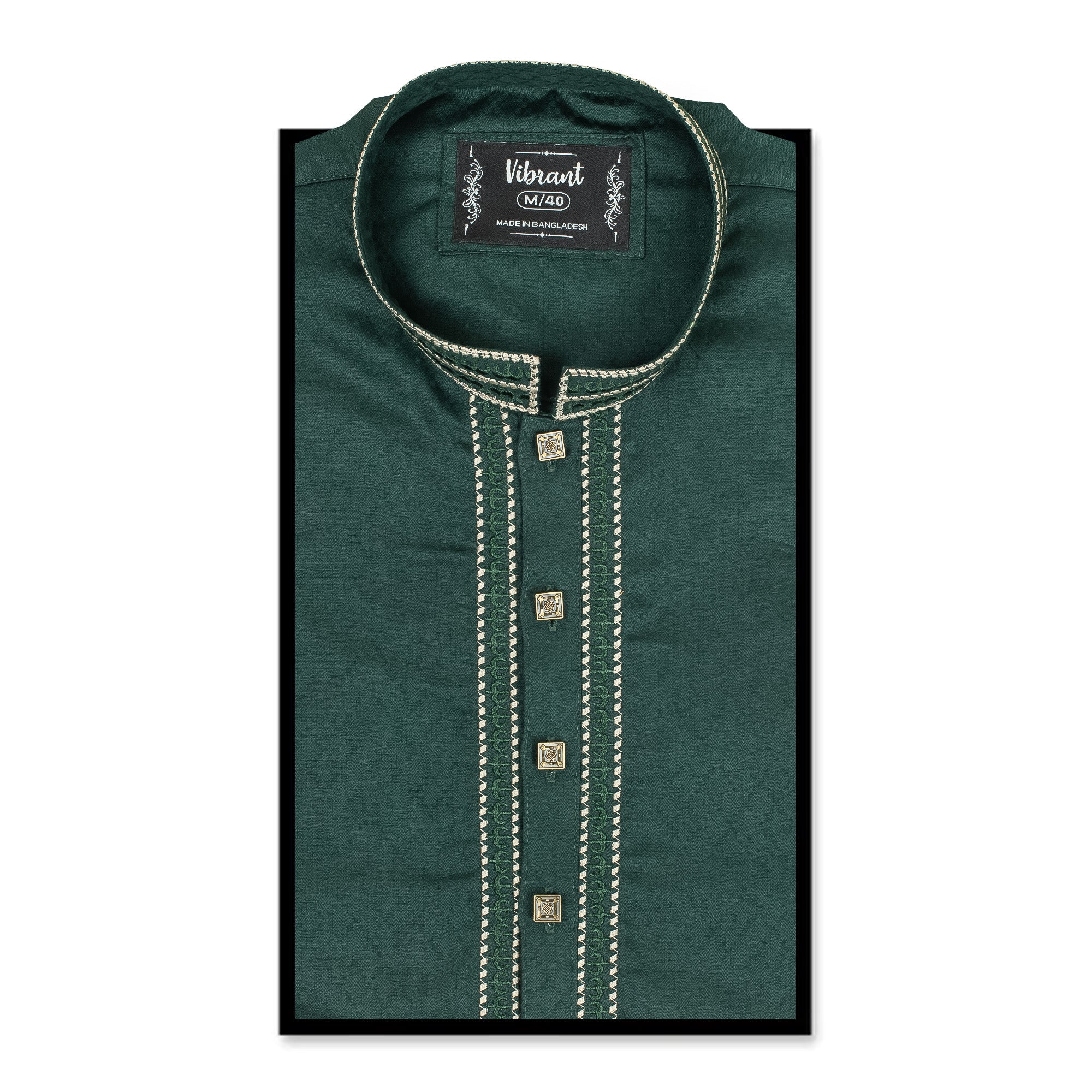 Vibrant Men's Dark Green Cotton Panjabi – Classic Embroidered Design for Festive & Formal Occasions