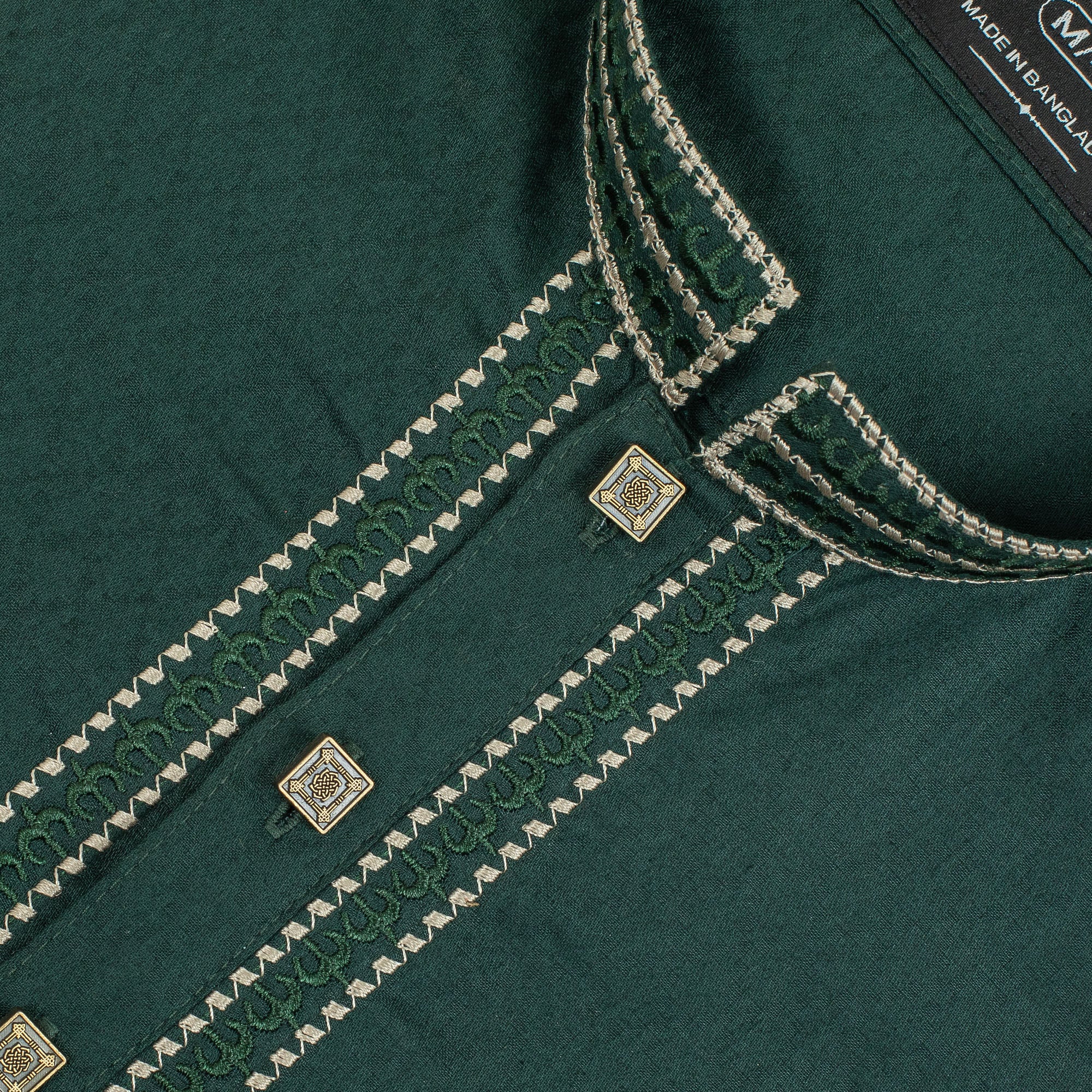 Vibrant Men's Dark Green Cotton Panjabi – Classic Embroidered Design for Festive & Formal Occasions