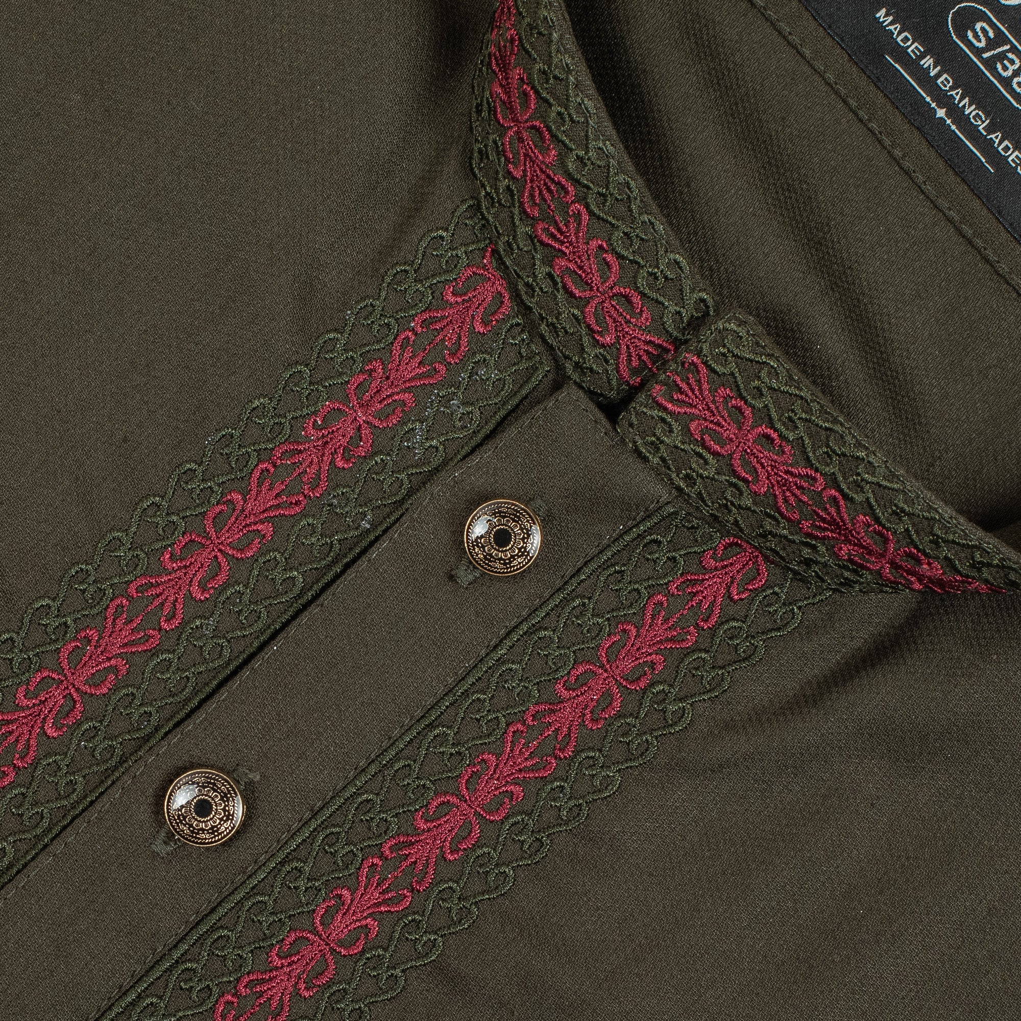 Vibrant Men's Olive Green Cotton Panjabi with Elegant Embroidery – Stylish & Comfortable Festive Wear