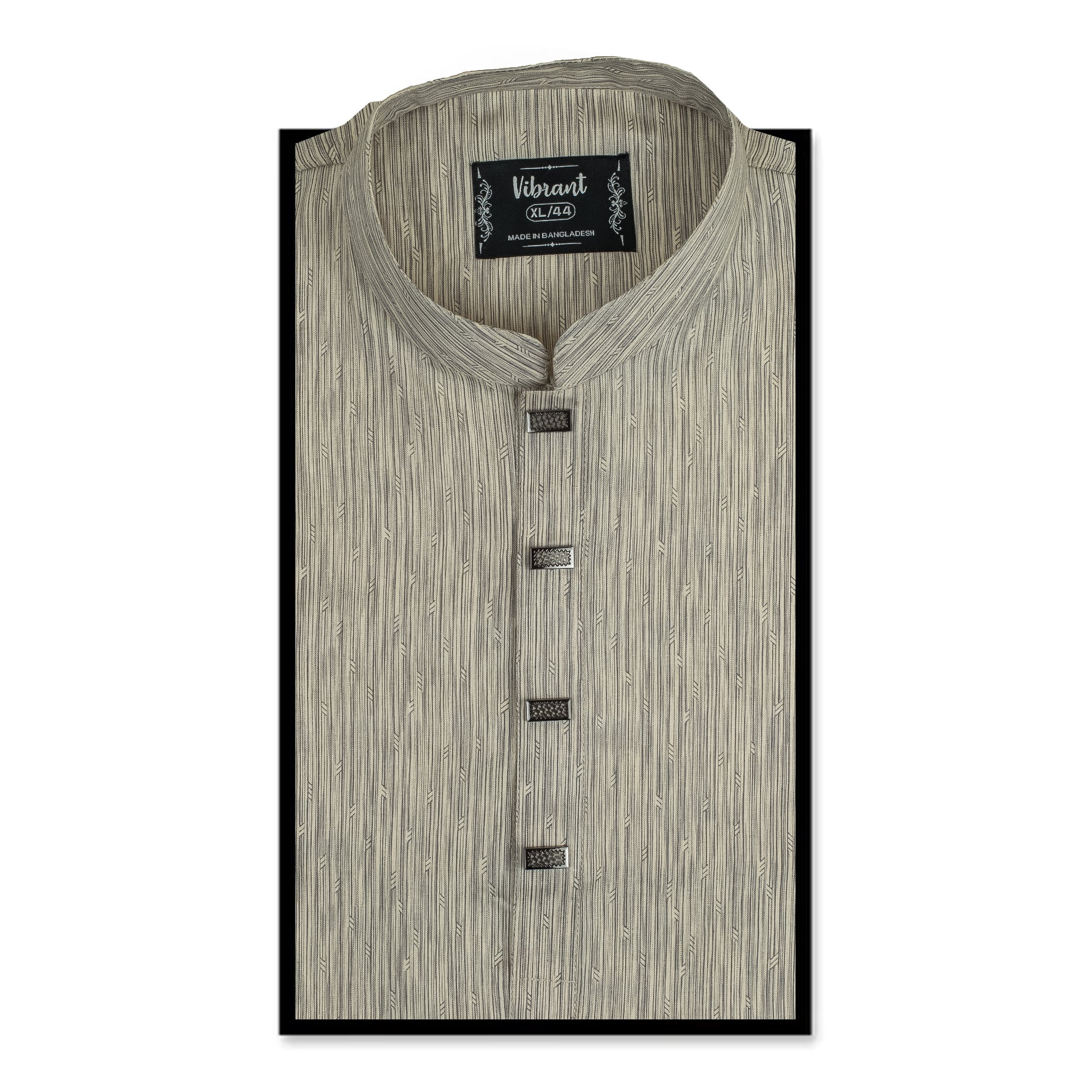 Vibrant Men's Textured Beige Cotton Panjabi with Designer Metal Buttons – Premium Ethnic Wear