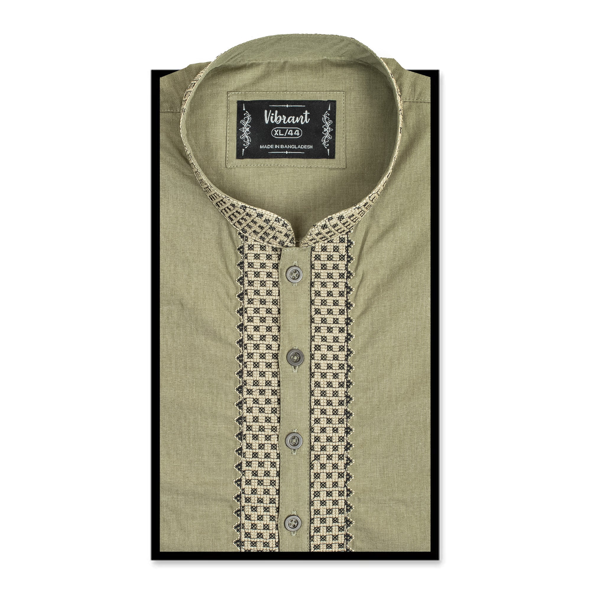 Vibrant Men's Olive Green Cotton Panjabi – Elegant Embroidered Traditional Wear for Festivals & Special Occasions