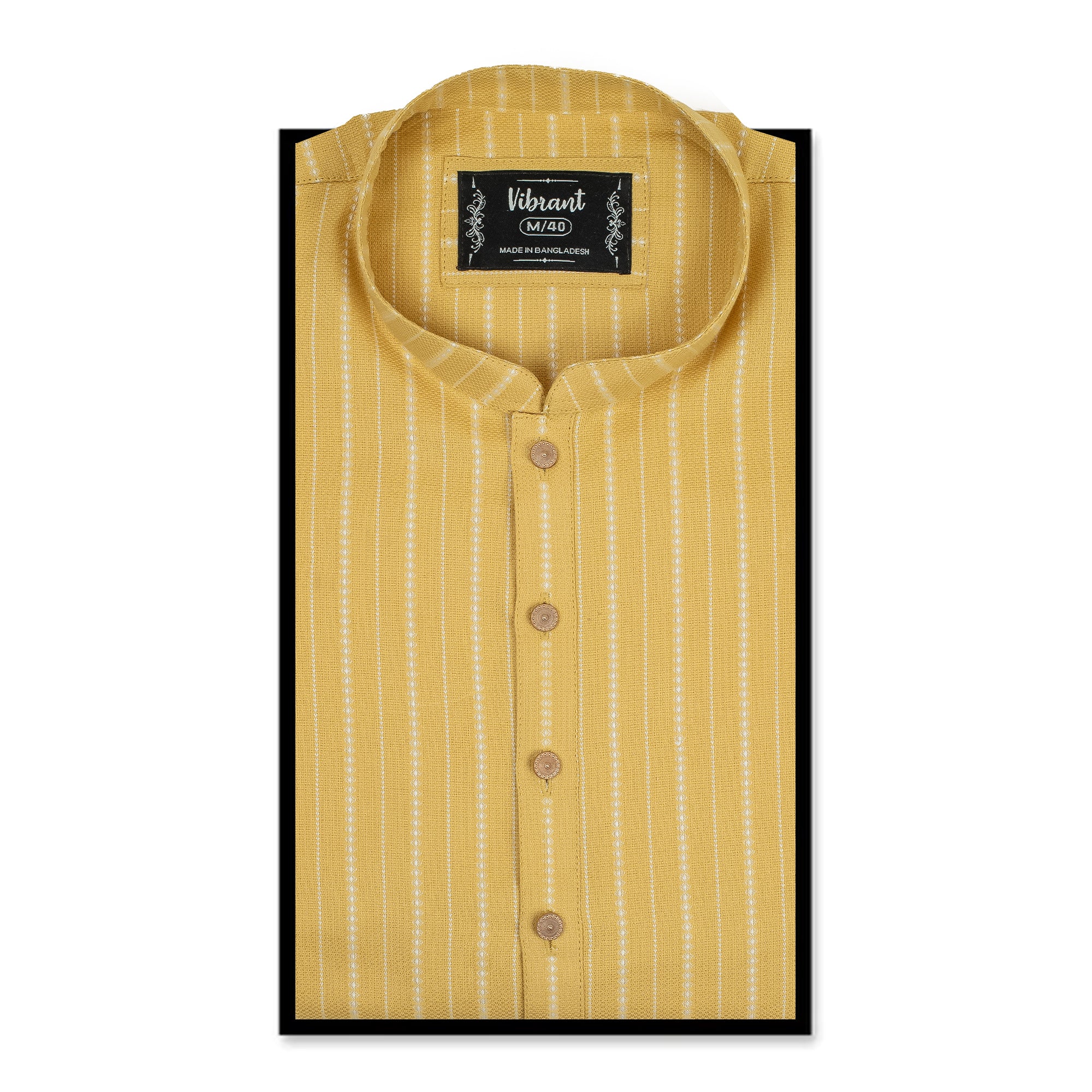 Vibrant Men's Yellow Cotton Panjabi - Striped Design for Festive & Casual Wear