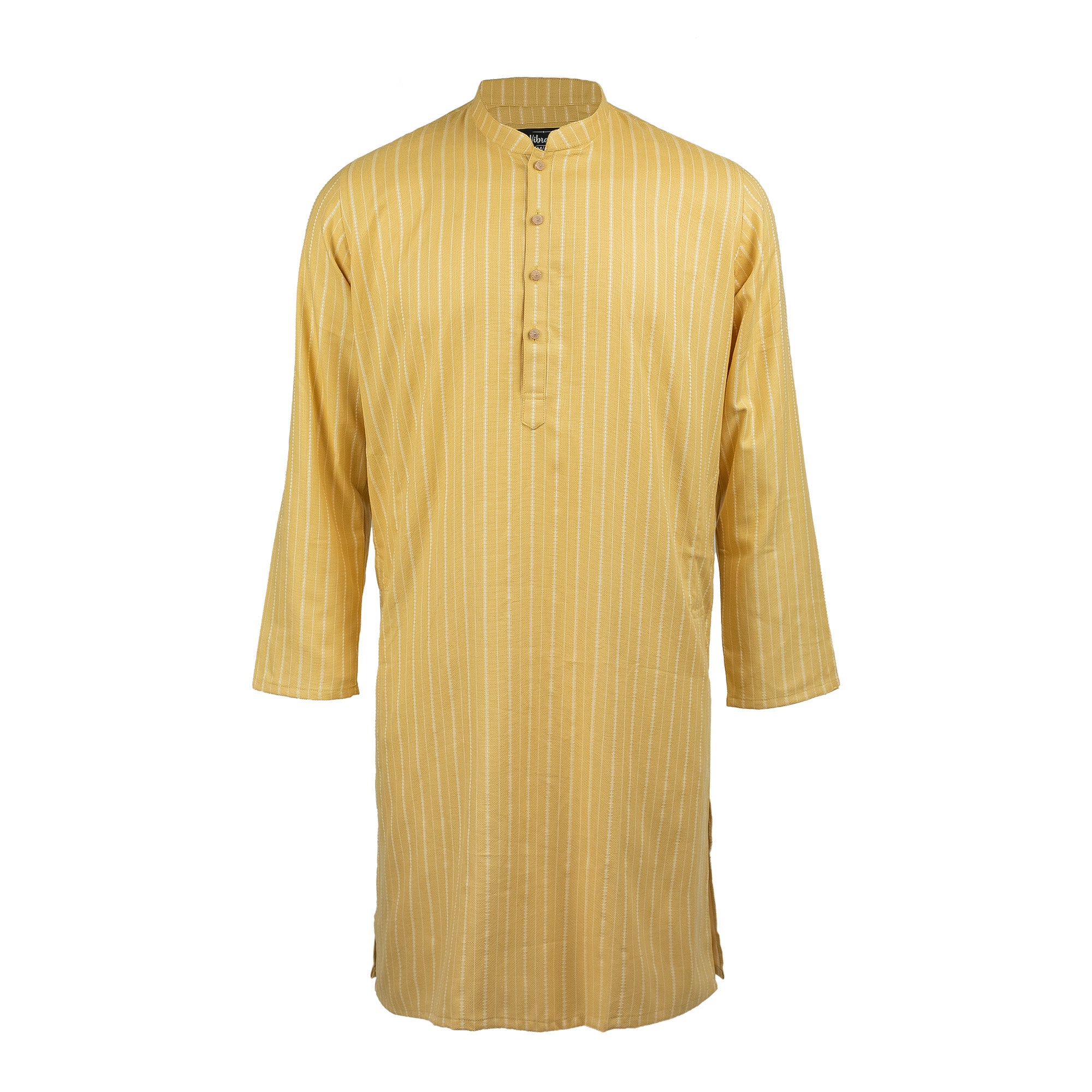 Vibrant Men's Yellow Cotton Panjabi - Striped Design for Festive & Casual Wear