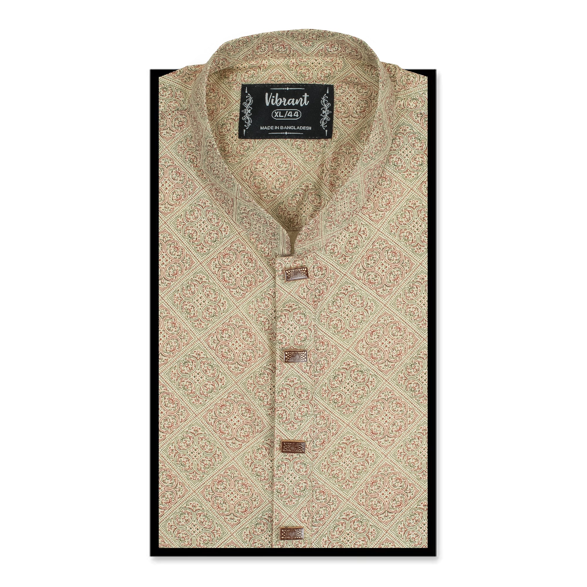 Vibrant Men's Beige & Maroon Printed Cotton Panjabi – Elegant Ethnic Wear for Festive & Formal Occasions