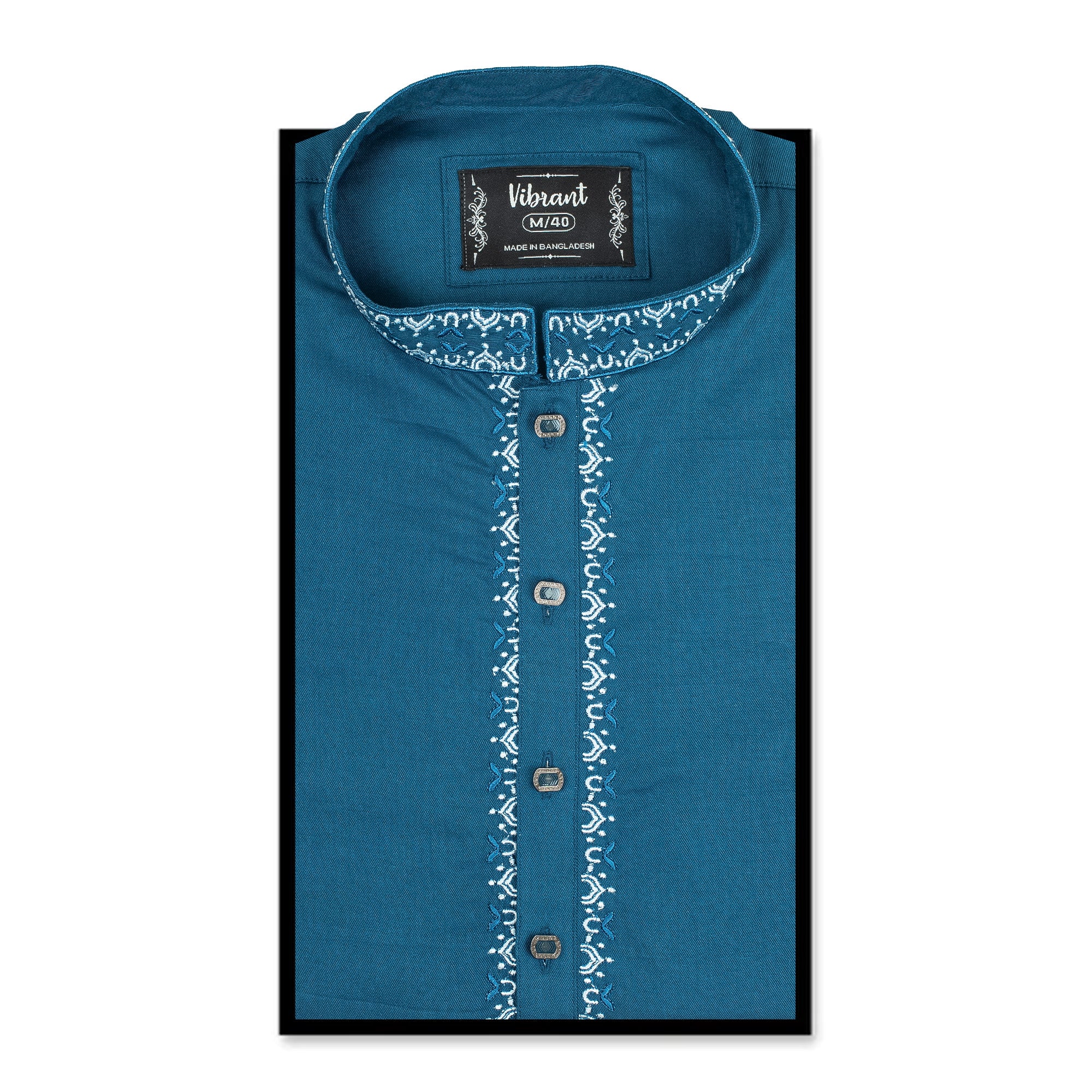 Vibrant Men's Teal Blue Cotton Panjabi – Elegant Embroidered Traditional Wear