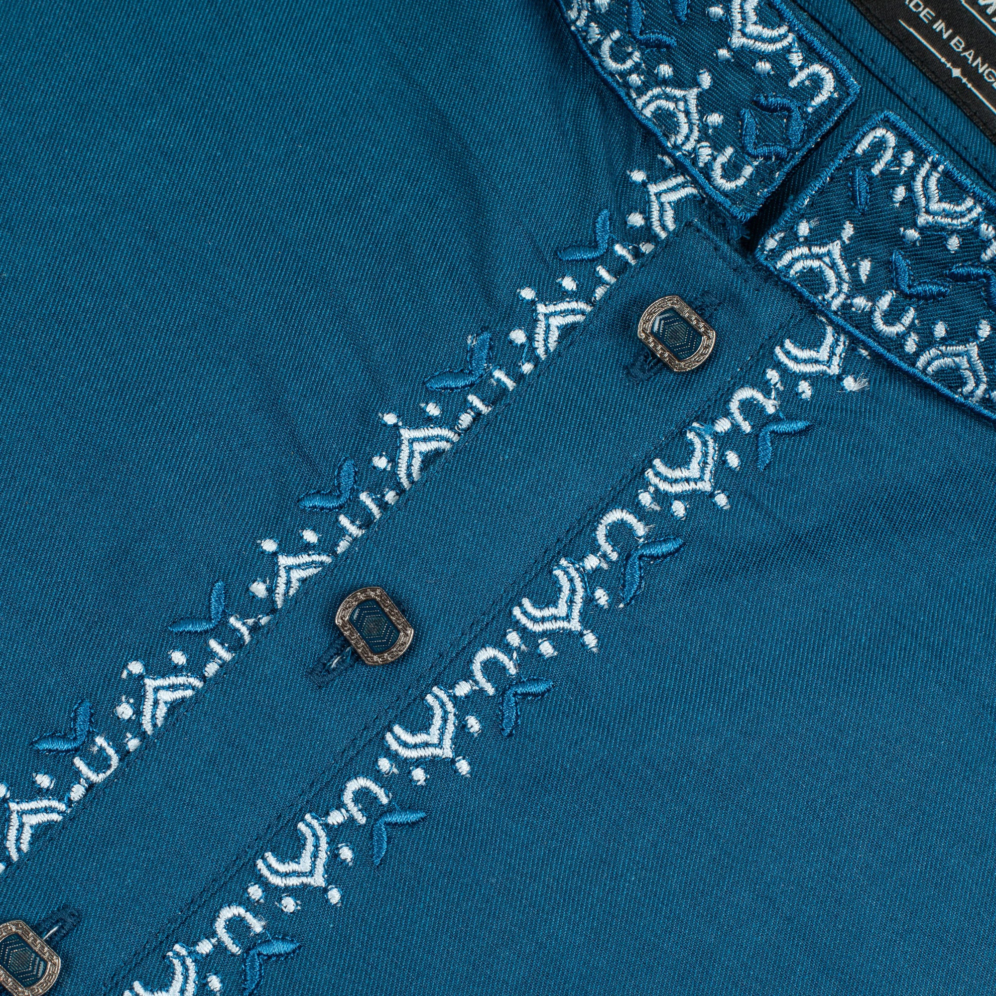 Vibrant Men's Teal Blue Cotton Panjabi – Elegant Embroidered Traditional Wear