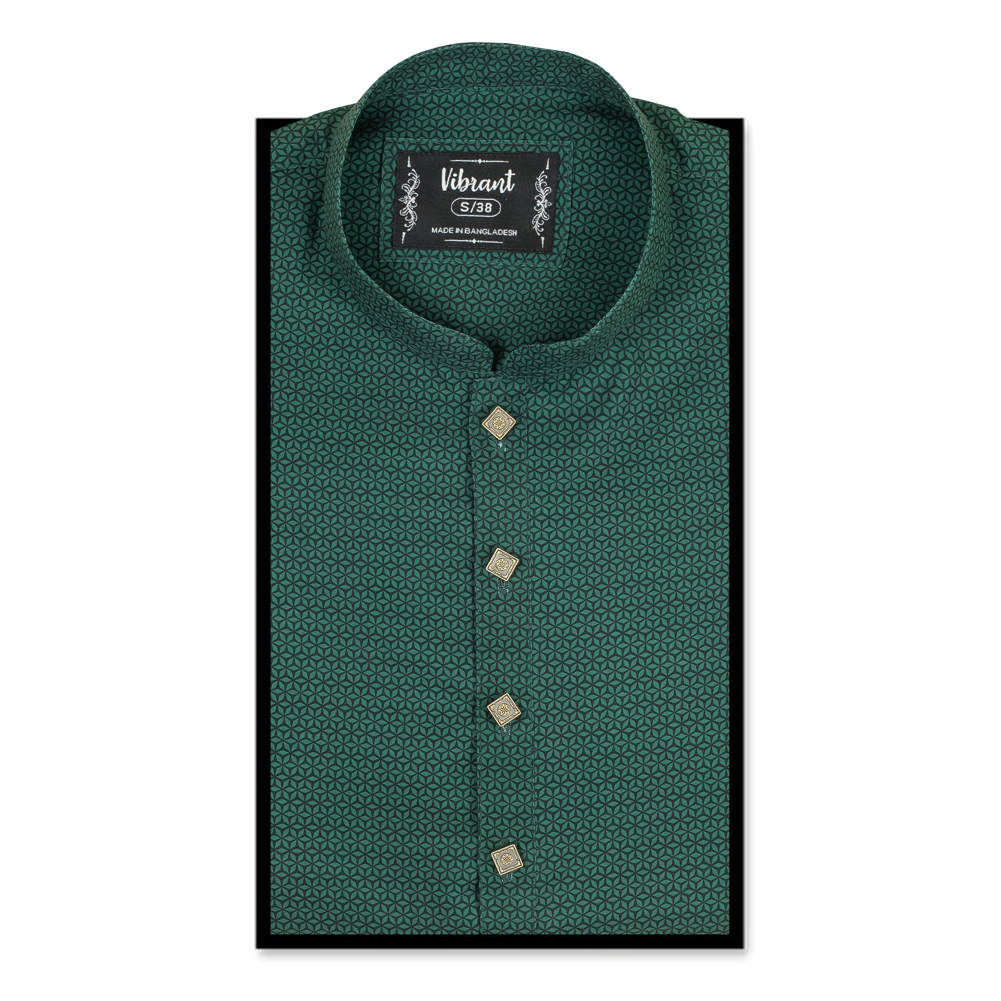 Vibrant Men's Green Printed Cotton Panjabi – Stylish & Comfortable Festive Wear