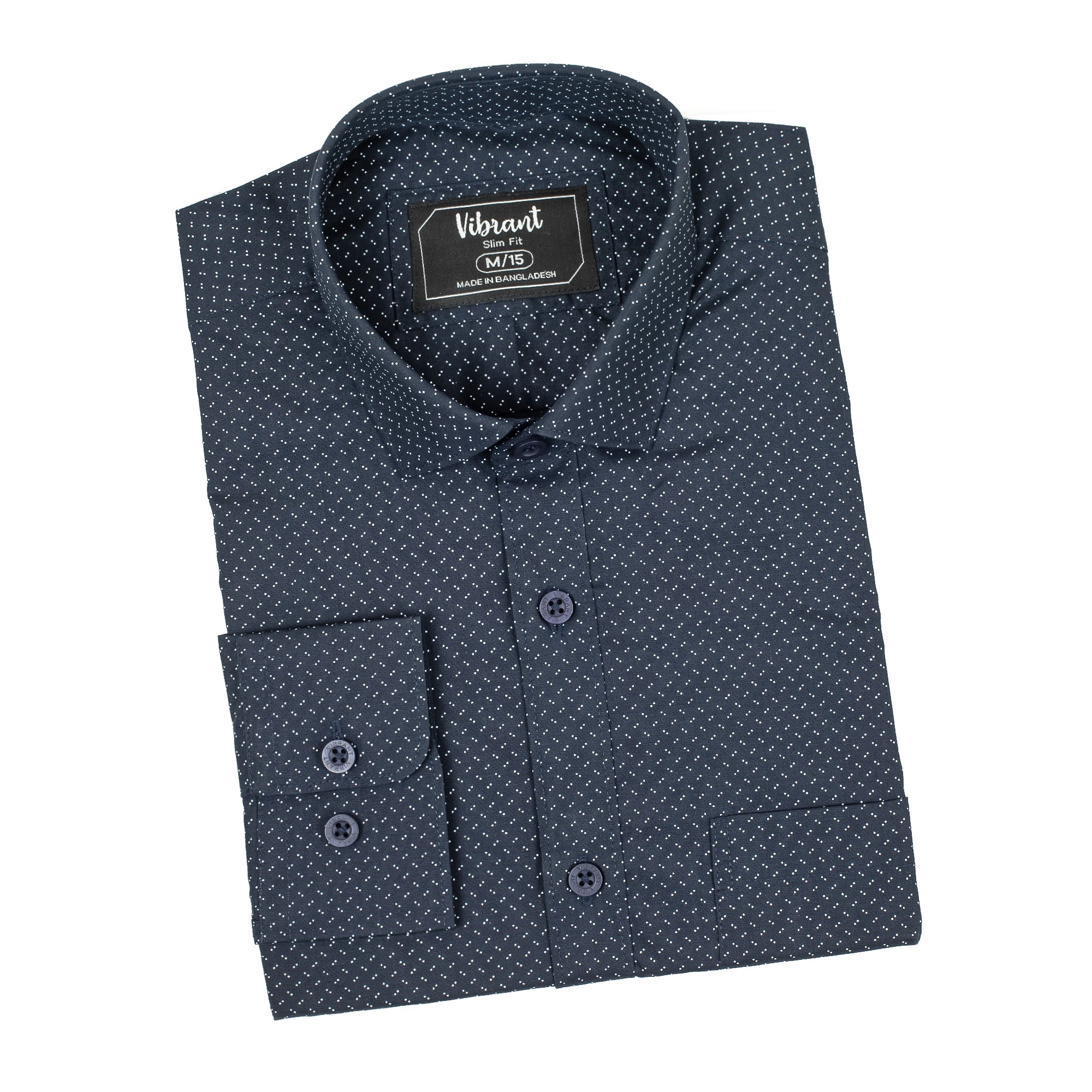 Men's Navy Cotton Full Sleeve Shirt | Vibrant® Slim Fit with Modern Micro Dot Print