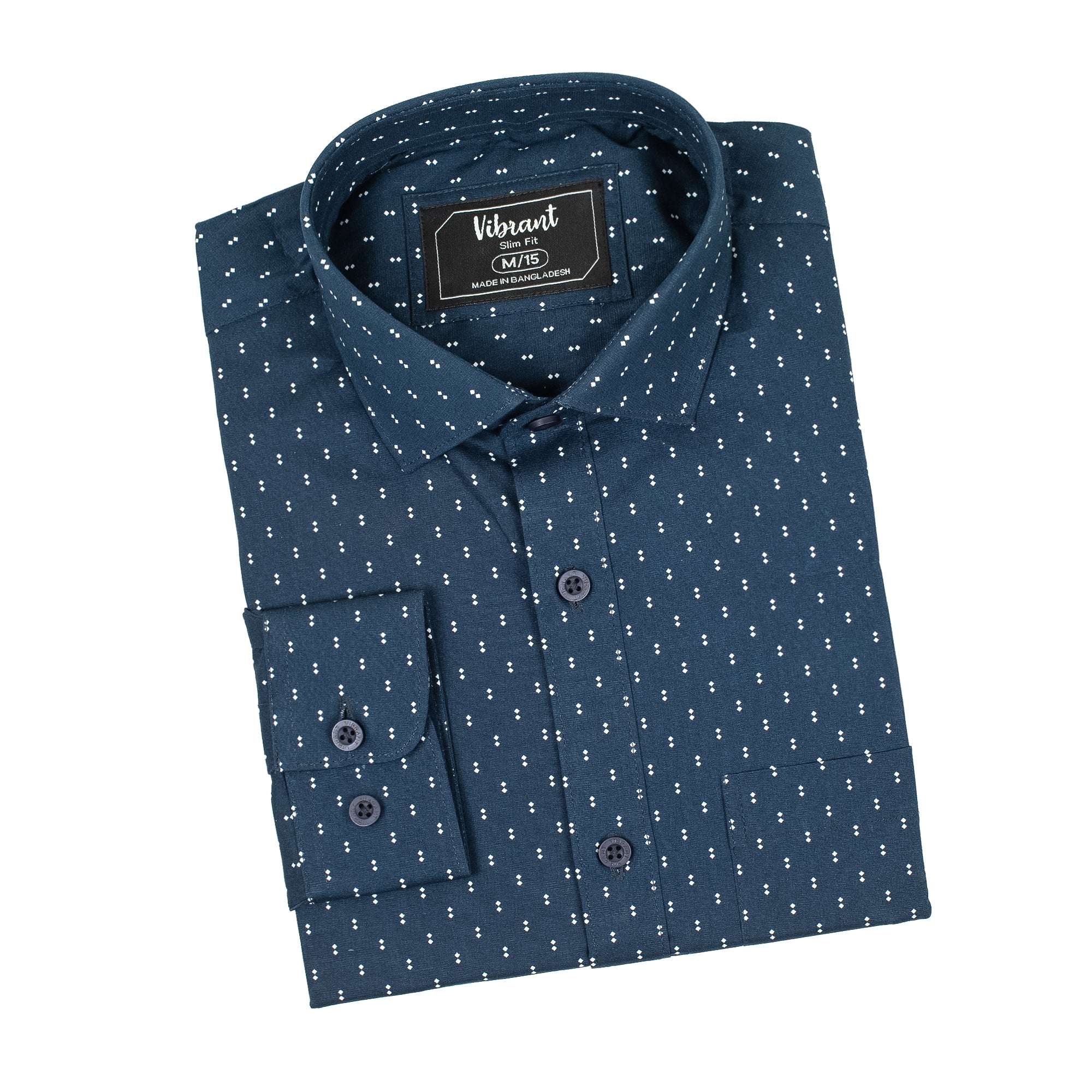 Men's Navy Blue Cotton Full Sleeve Shirt | Vibrant® Slim Fit with Subtle Dot Print Design