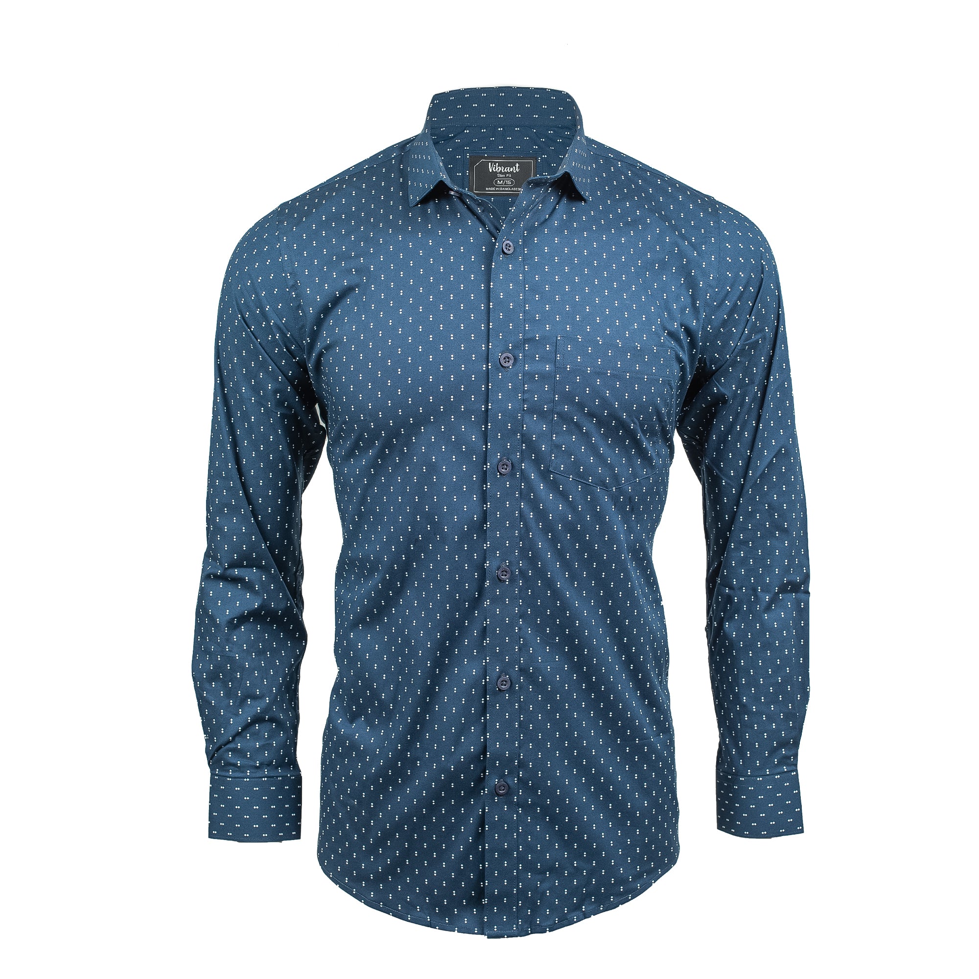 Men's Navy Blue Cotton Full Sleeve Shirt | Vibrant® Slim Fit with Subtle Dot Print Design