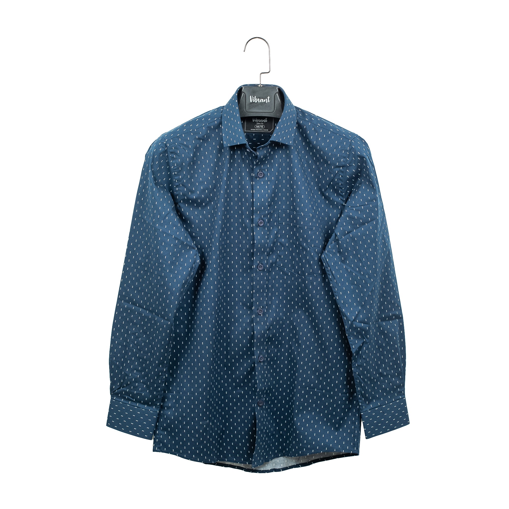 Men's Navy Blue Cotton Full Sleeve Shirt | Vibrant® Slim Fit with Subtle Dot Print Design