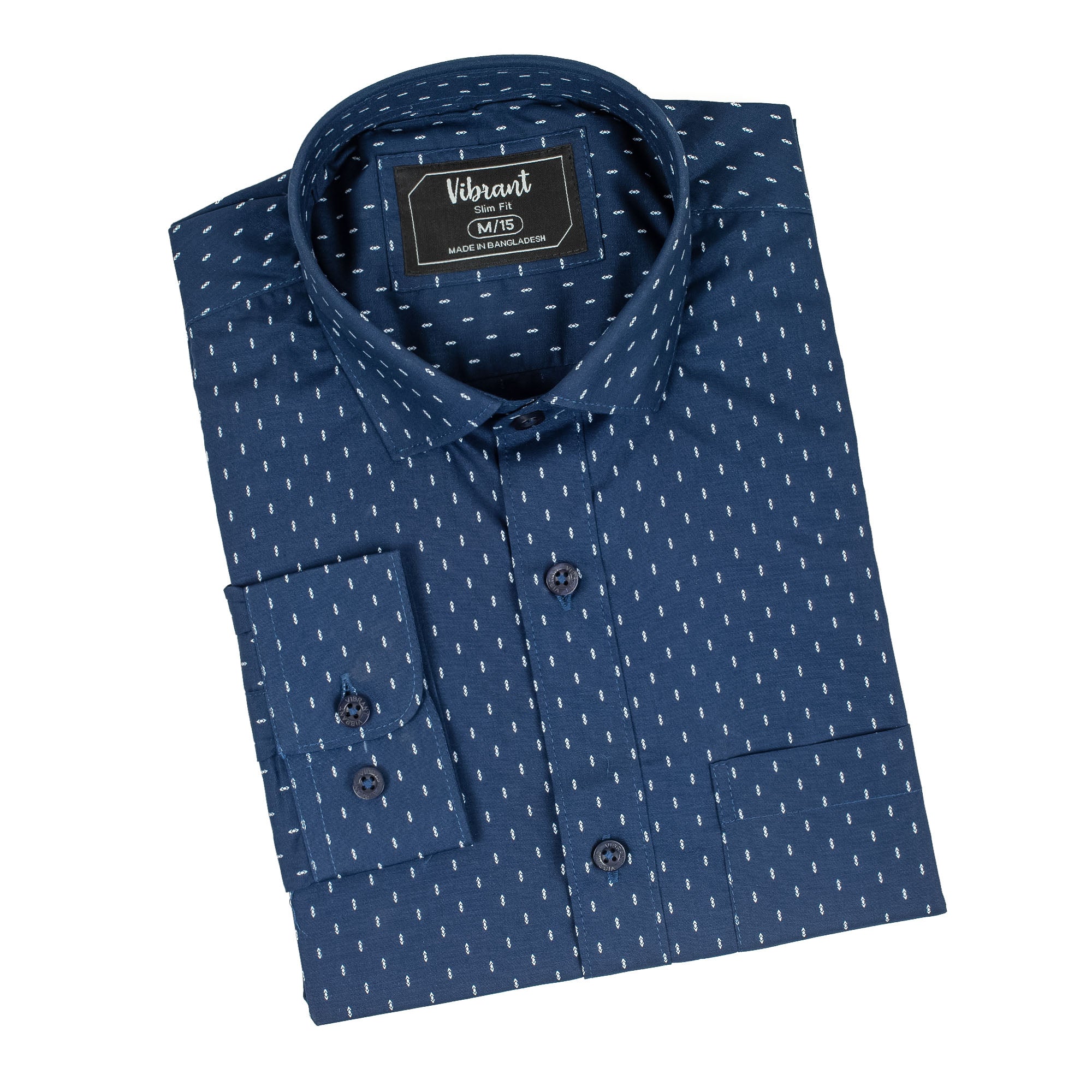 Vibrant Men's Premium Navy Blue Cotton Full Sleeve Shirt - Elegant Slim Fit with Classic Print