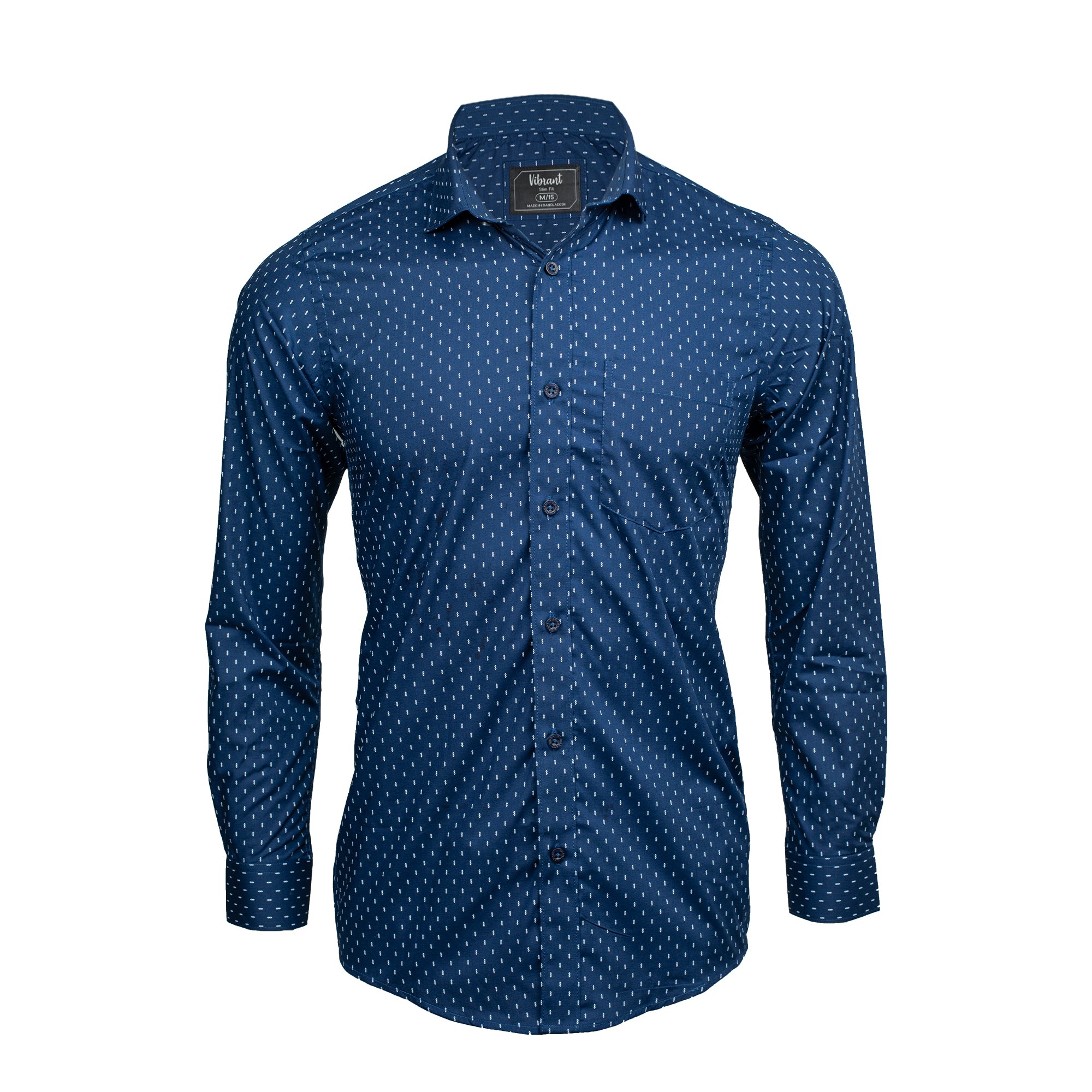 Vibrant Men's Premium Navy Blue Cotton Full Sleeve Shirt - Elegant Slim Fit with Classic Print