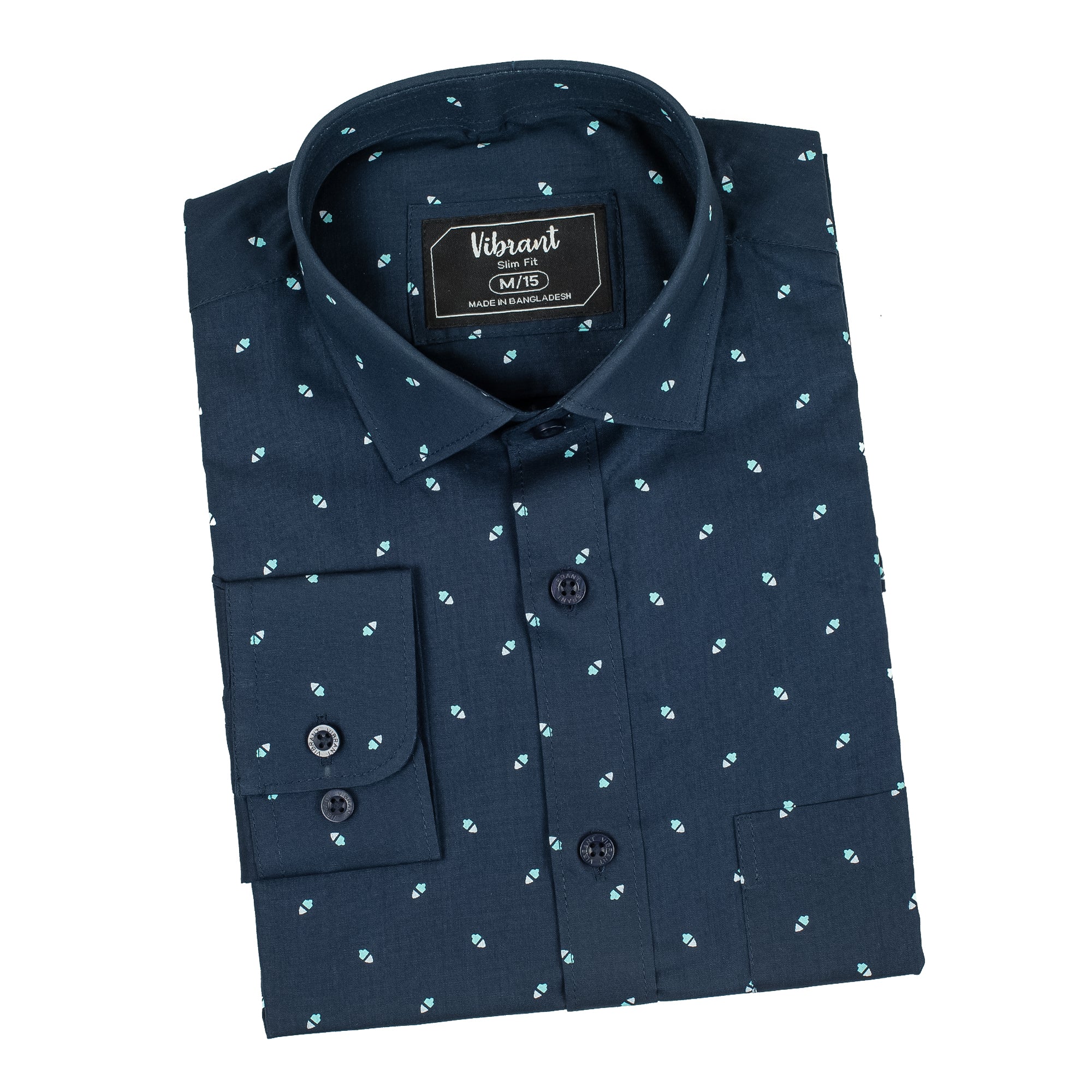 Vibrant Men's Navy Blue Cotton Full Sleeve Shirt - Stylish Slim Fit with Subtle Print