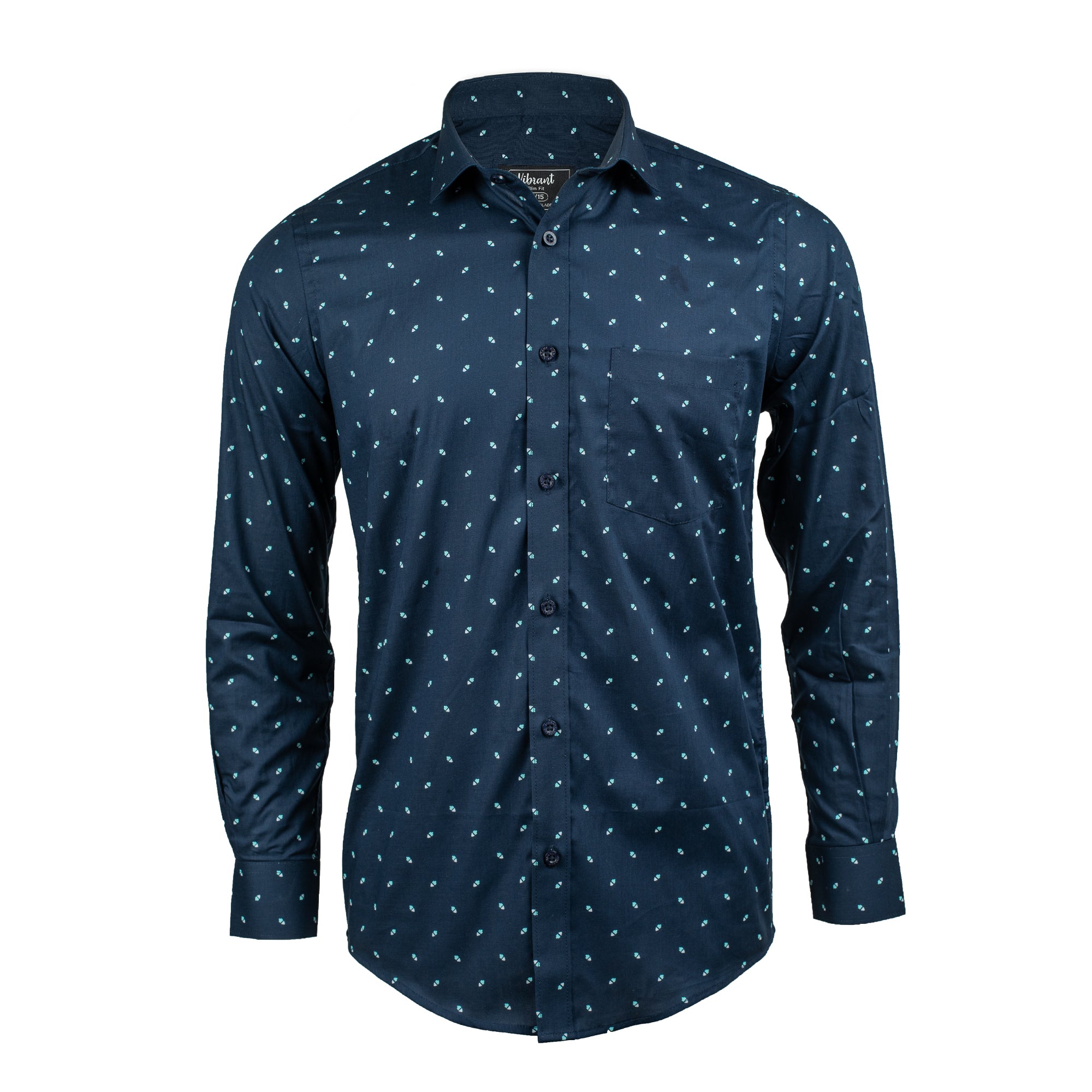 Vibrant Men's Navy Blue Cotton Full Sleeve Shirt - Stylish Slim Fit with Subtle Print