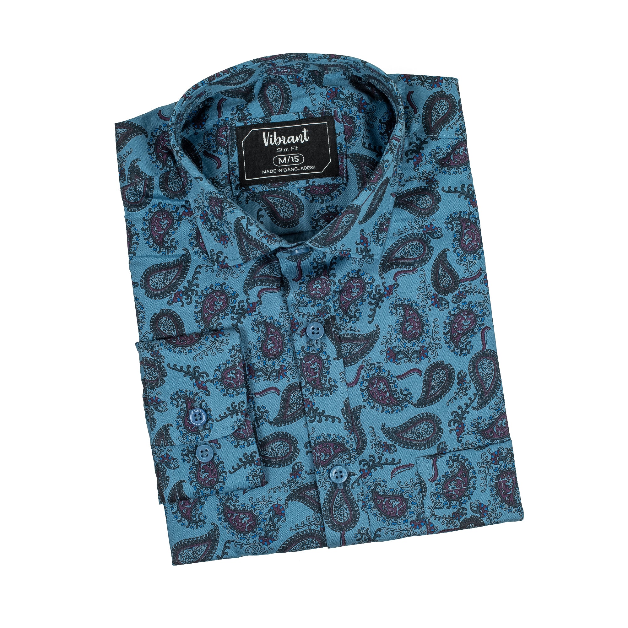 Vibrant Men's Blue Paisley Cotton Full Sleeve Shirt - Slim Fit Elegant Design