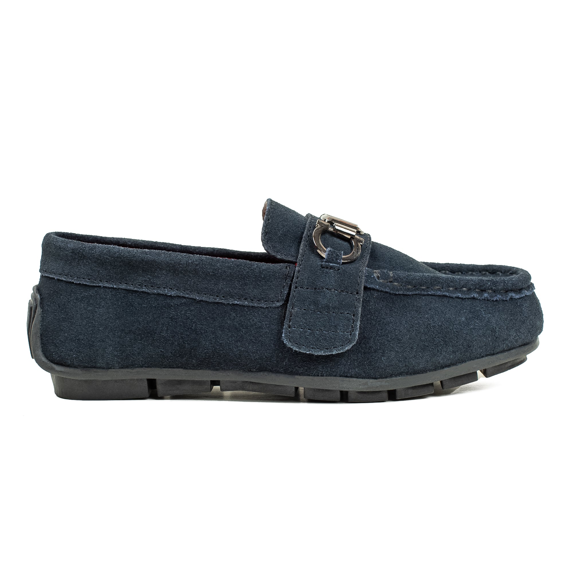 Vibrant Kids Navy Blue Nubuck Leather Moccasin Shoes with Cushioned Insole and Durable TPR Outsole