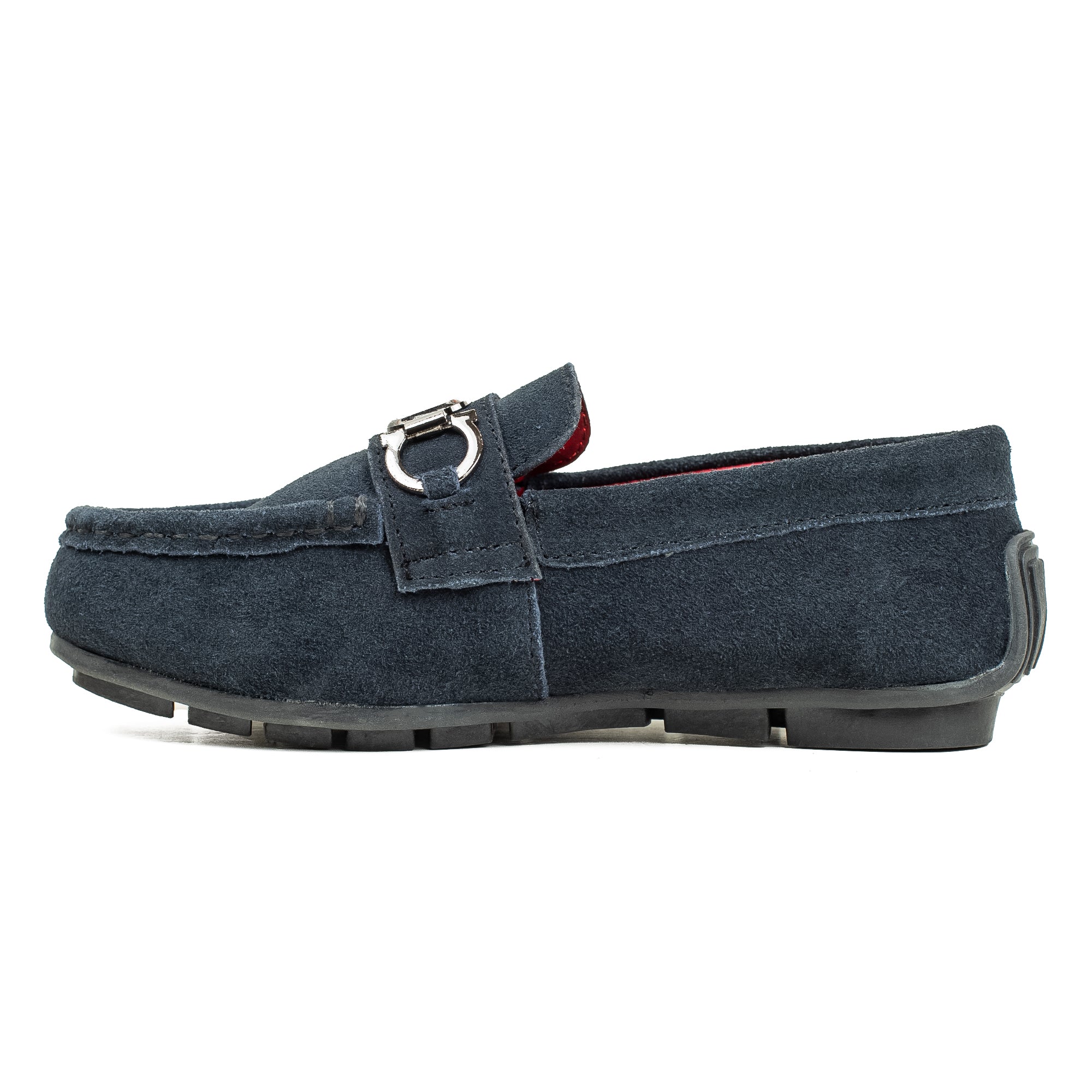 Vibrant Kids Navy Blue Nubuck Leather Moccasin Shoes with Cushioned Insole and Durable TPR Outsole