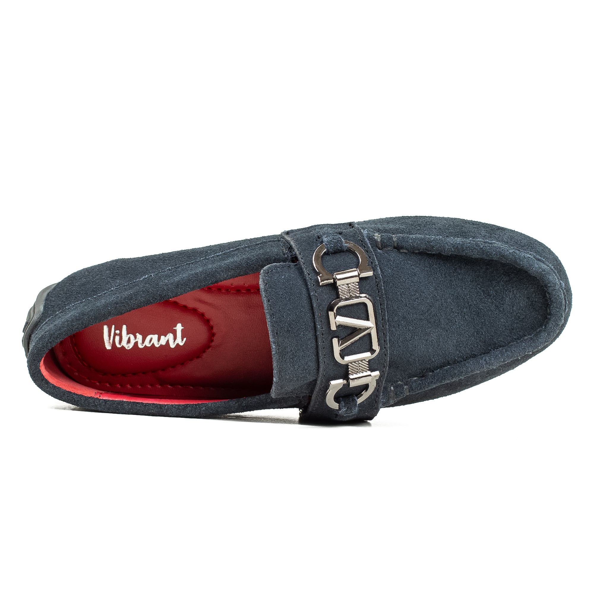 Vibrant Kids Navy Blue Nubuck Leather Moccasin Shoes with Cushioned Insole and Durable TPR Outsole