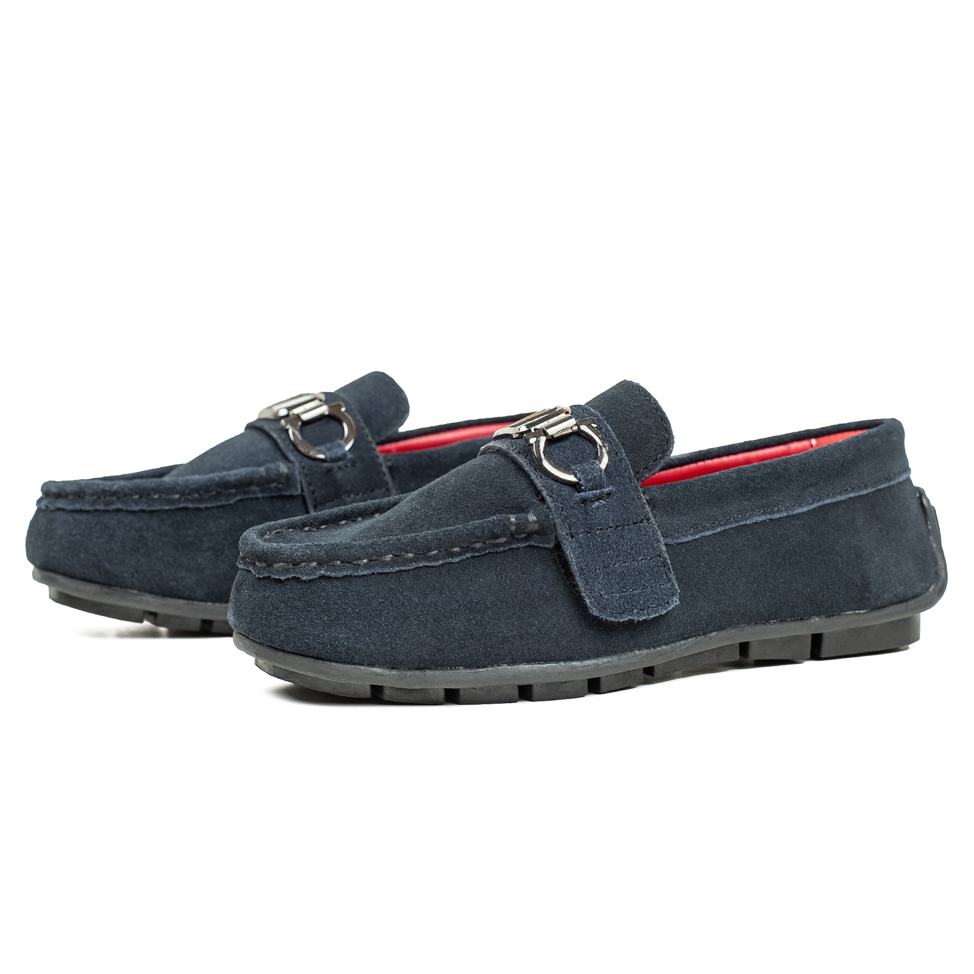 Vibrant Kids Navy Blue Nubuck Leather Moccasin Shoes with Cushioned Insole and Durable TPR Outsole