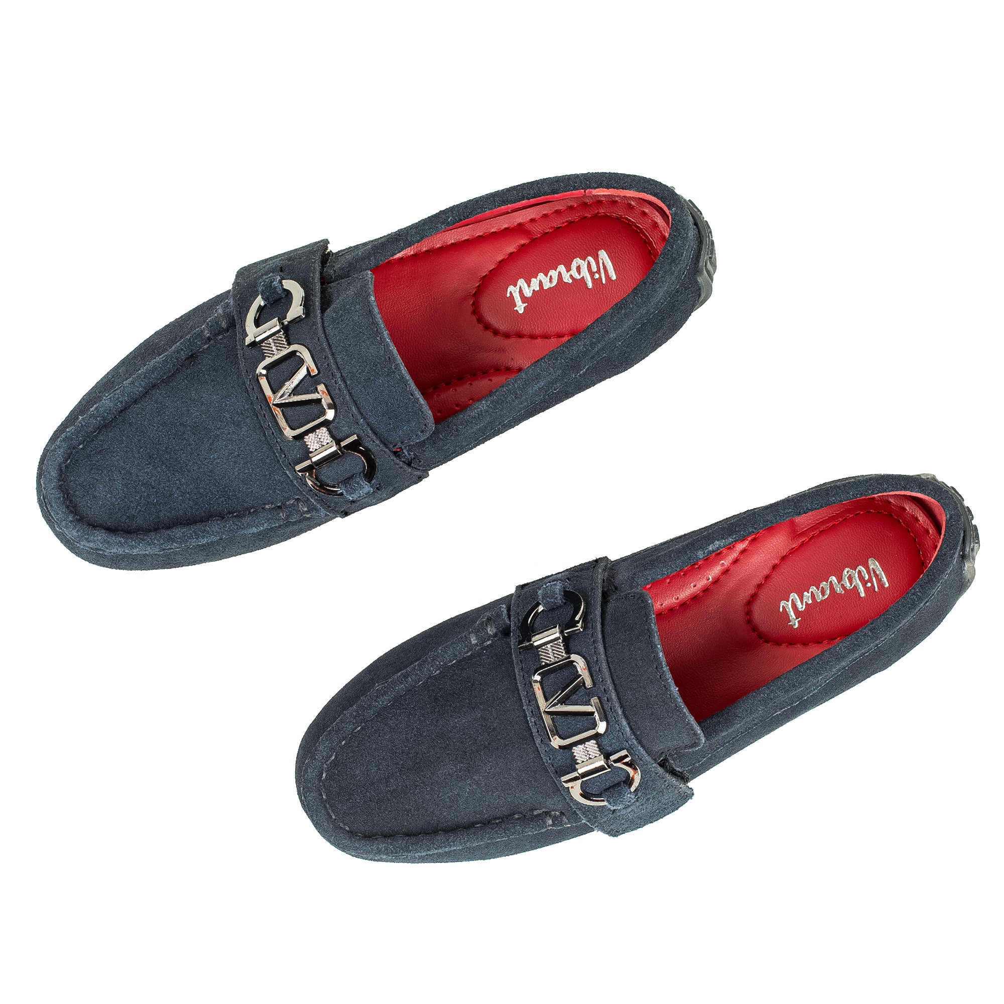 Vibrant Kids Navy Blue Nubuck Leather Moccasin Shoes with Cushioned Insole and Durable TPR Outsole