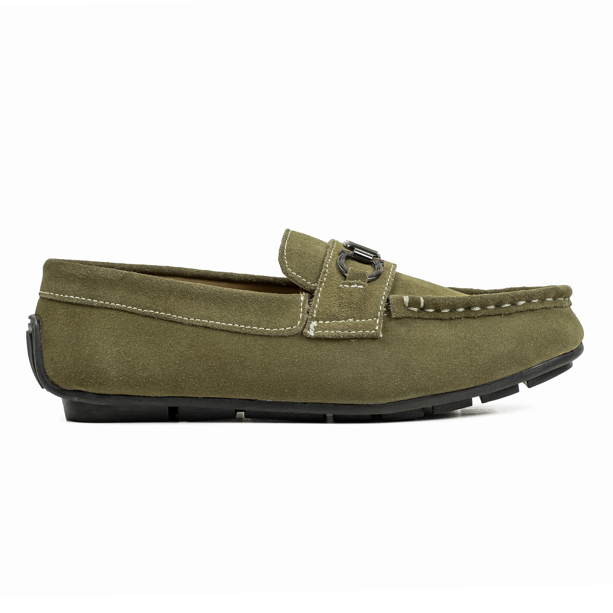 Vibrant Kids Olive Nubuck Leather Moccasin Shoes with Cushioned Insole and Durable TPR Outsole