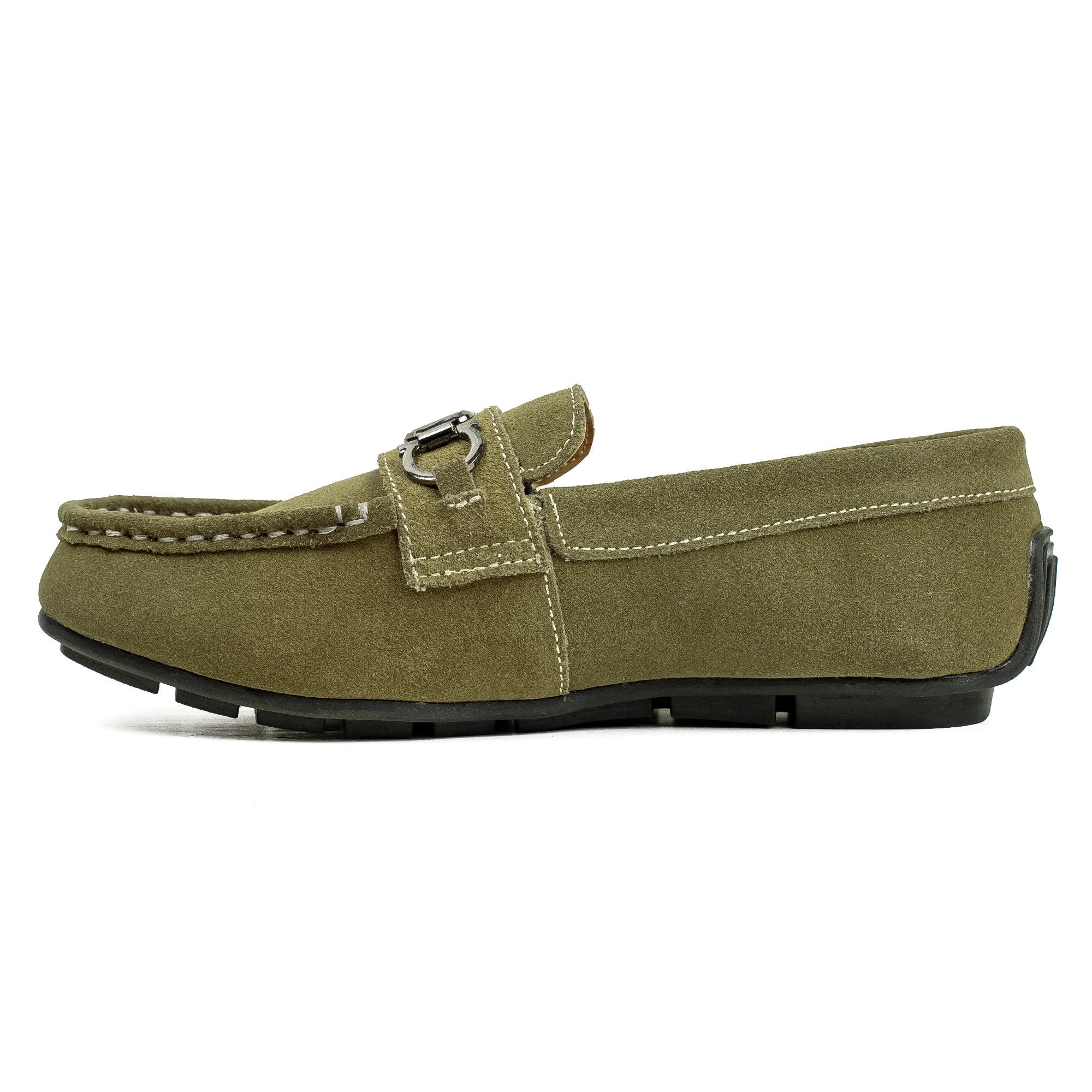 Vibrant Kids Olive Nubuck Leather Moccasin Shoes with Cushioned Insole and Durable TPR Outsole