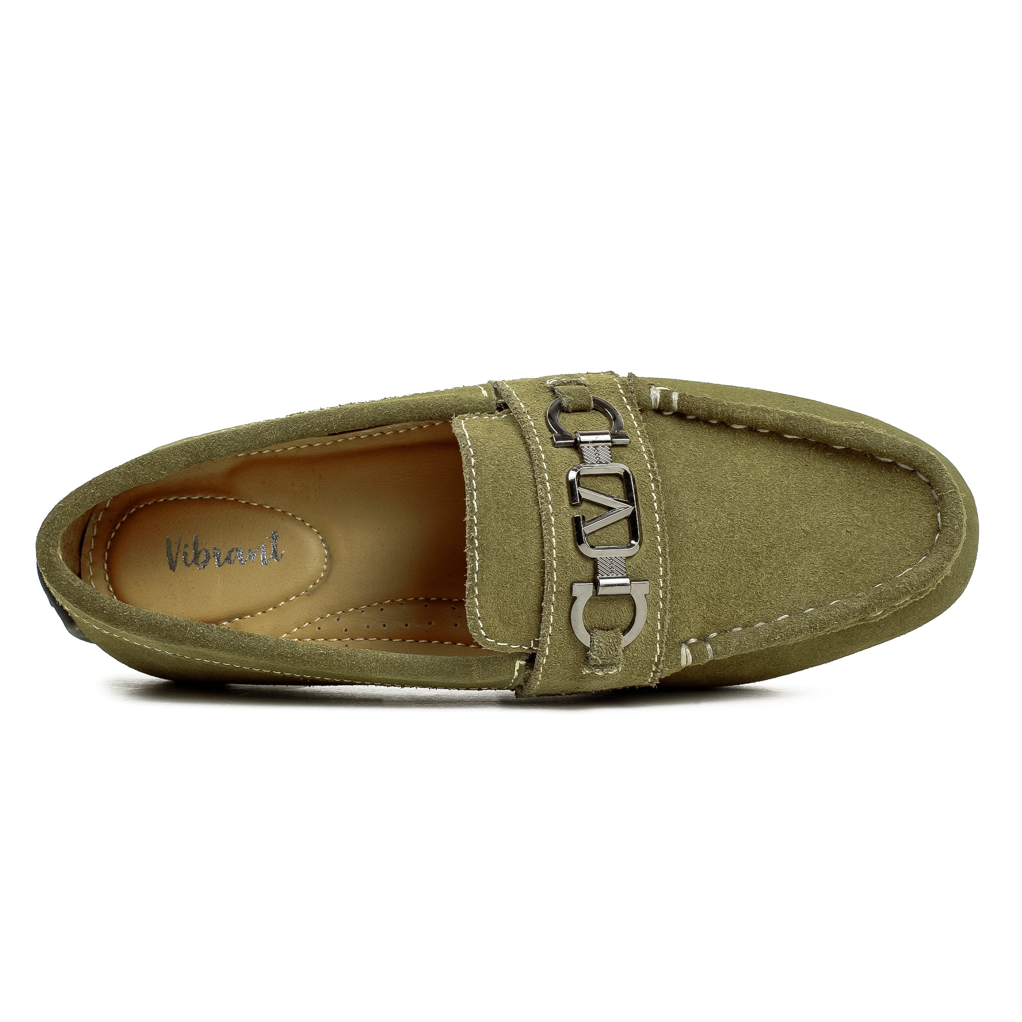 Vibrant Kids Olive Nubuck Leather Moccasin Shoes with Cushioned Insole and Durable TPR Outsole