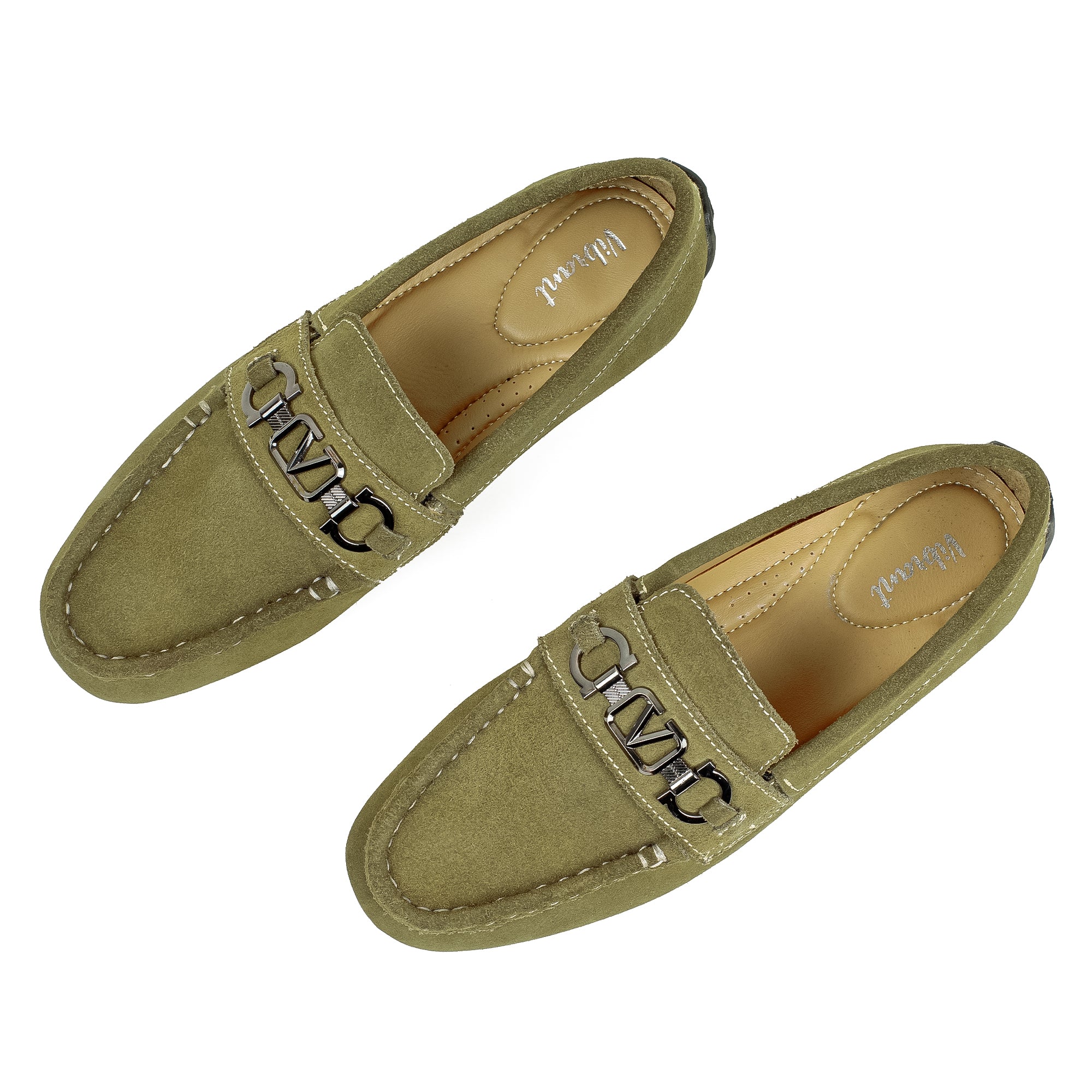 Vibrant Kids Olive Nubuck Leather Moccasin Shoes with Cushioned Insole and Durable TPR Outsole