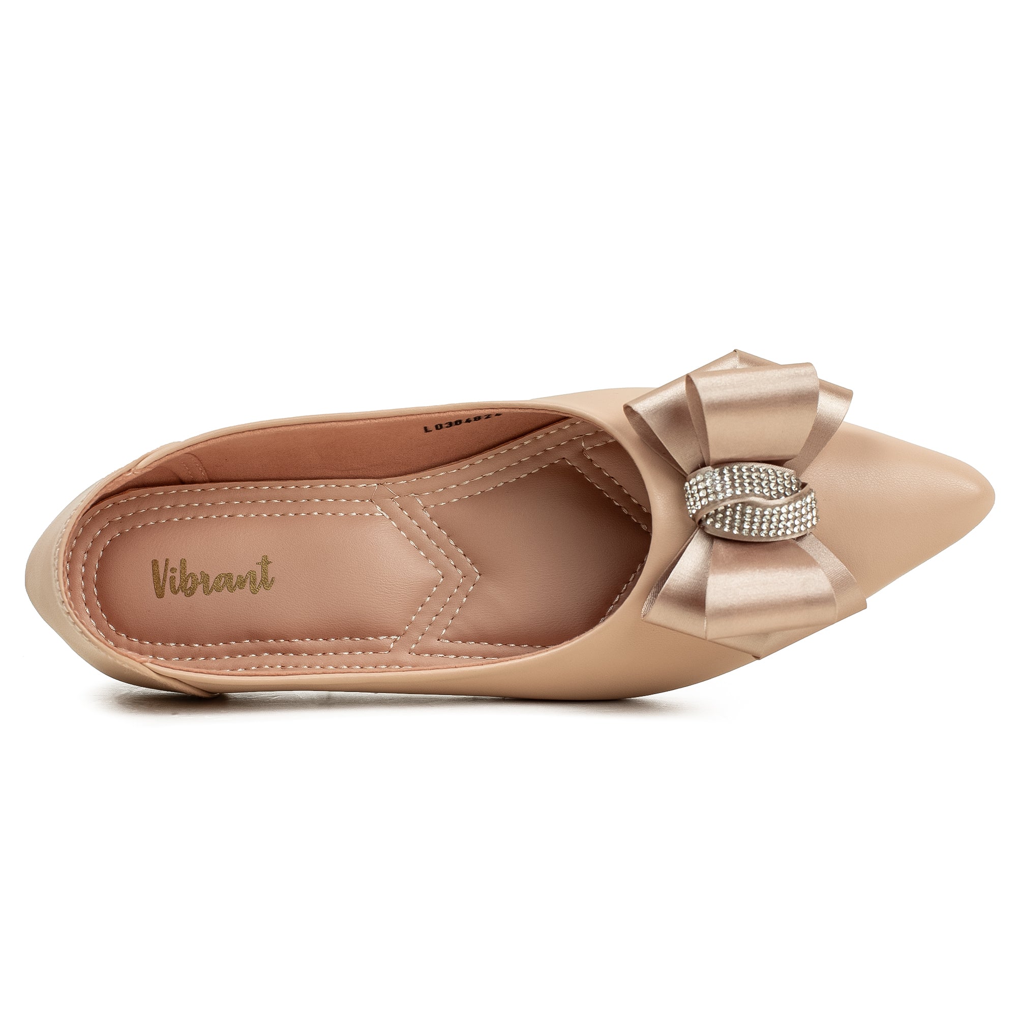 Vibrant Beige Pointed Toe Ballerina Flats – Elegant Bow Design, PU Leather, Cushioned Insole for Women