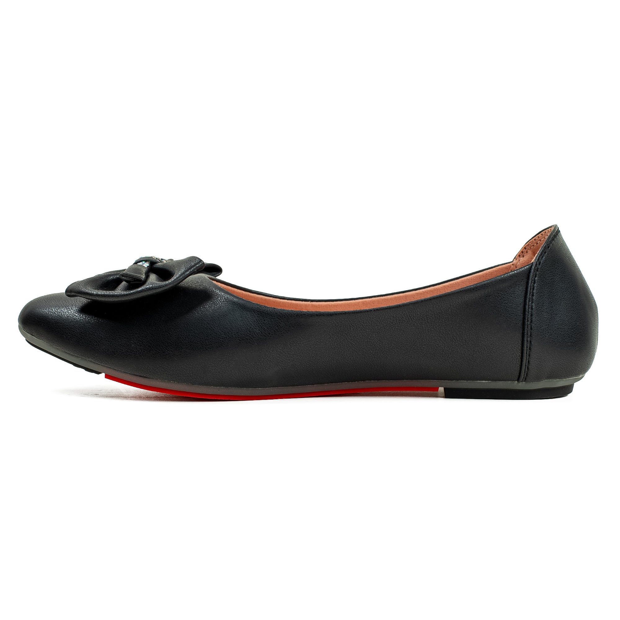 Vibrant Black Ballerina Flats for Women – PU Leather, Cushioned Comfort & Trendy Design