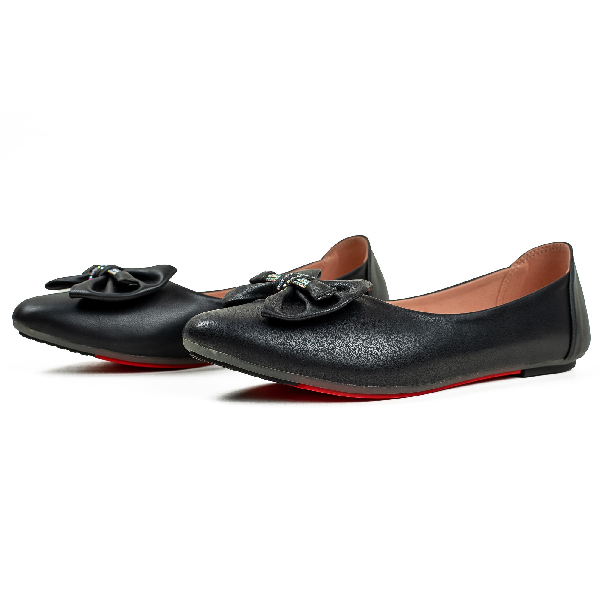 Vibrant Black Ballerina Flats for Women – PU Leather, Cushioned Comfort & Trendy Design