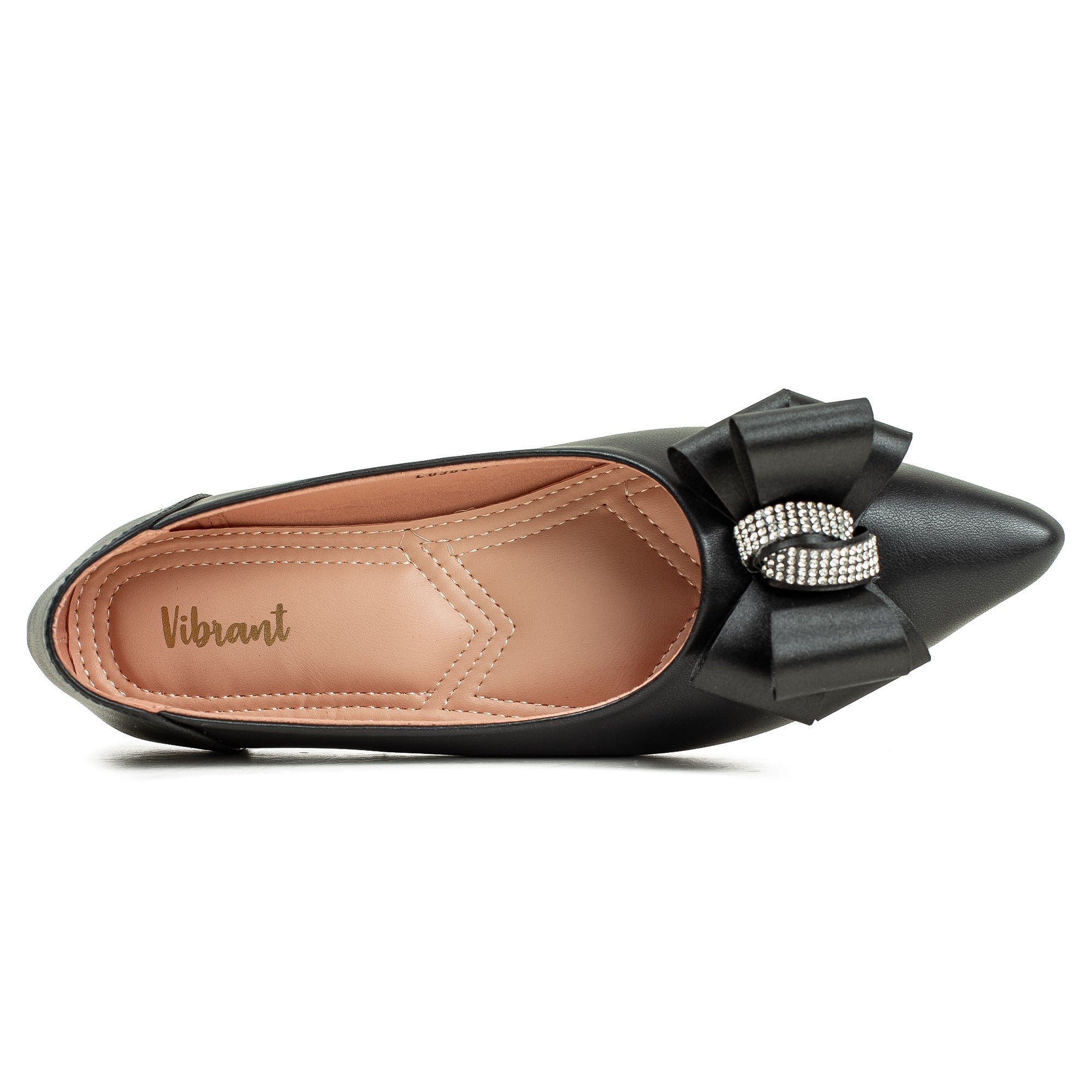 Vibrant Black Pointed Toe Ballerina Flats – Elegant Bow Design, PU Leather, Cushioned Insole for Women