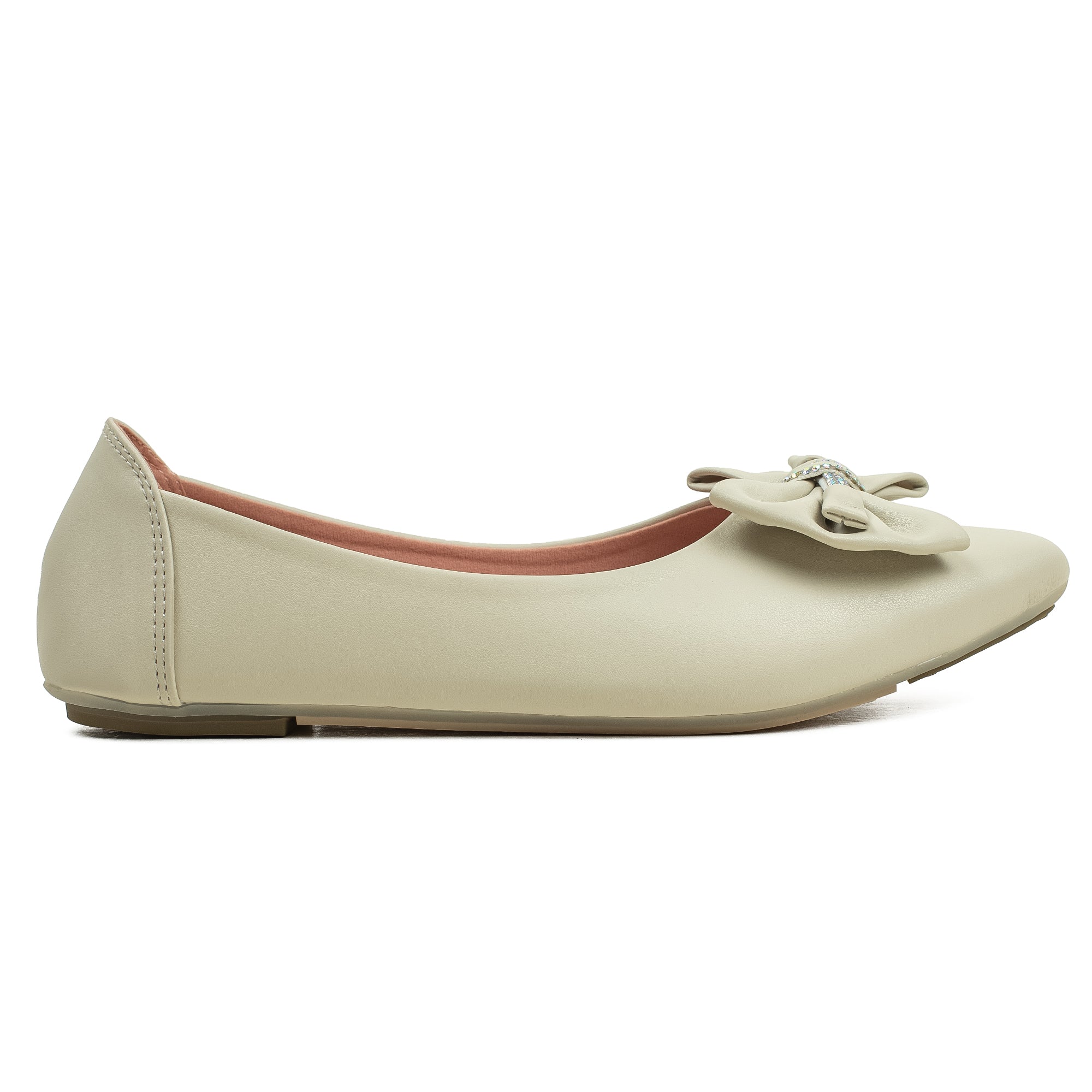 Vibrant Light Beige Ballerina Flats for Women – PU Leather, Cushioned Comfort & Trendy Design