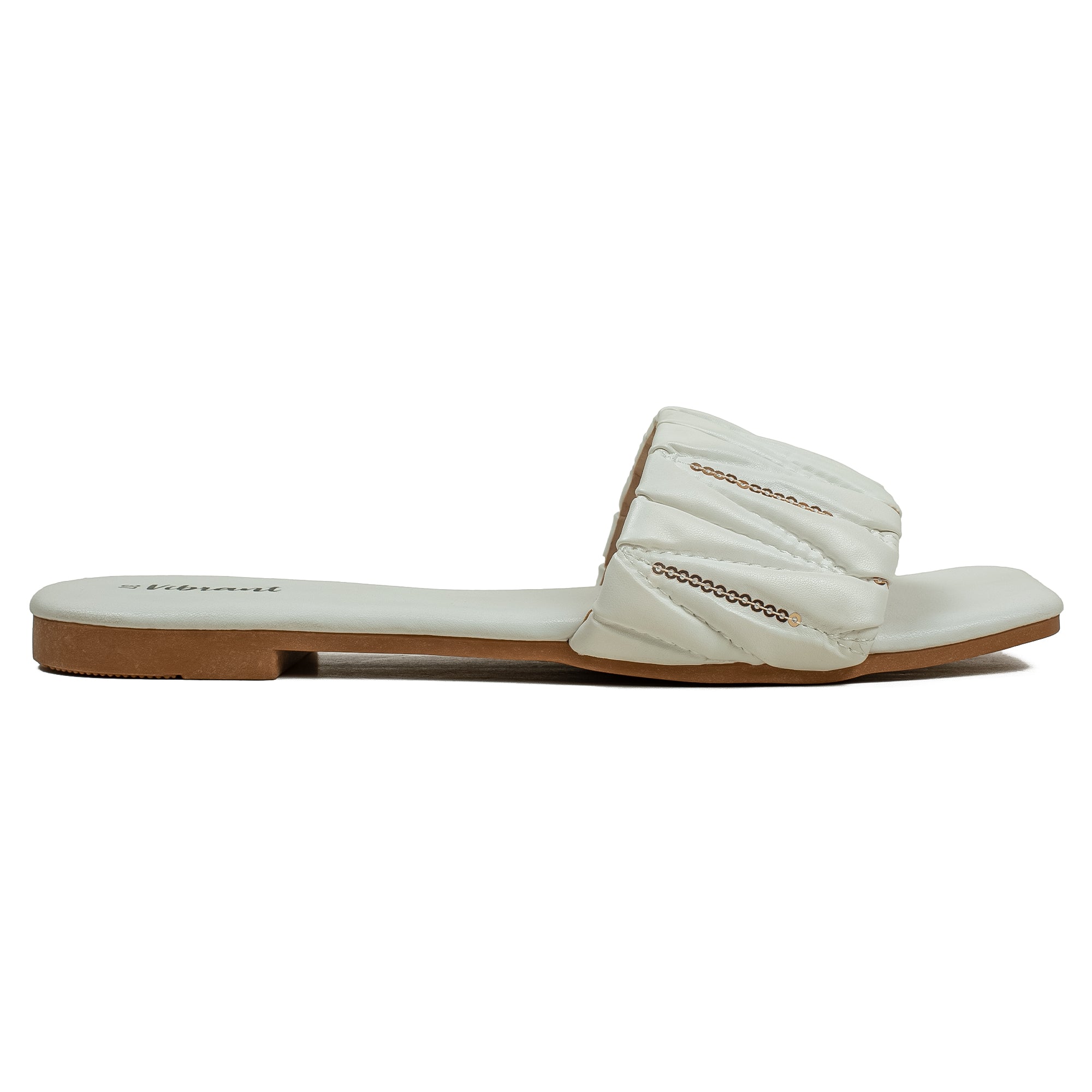 Vibrant Women's White Flat Sandals – Stylish PU Leather Comfort Slides with Cushioned Insole