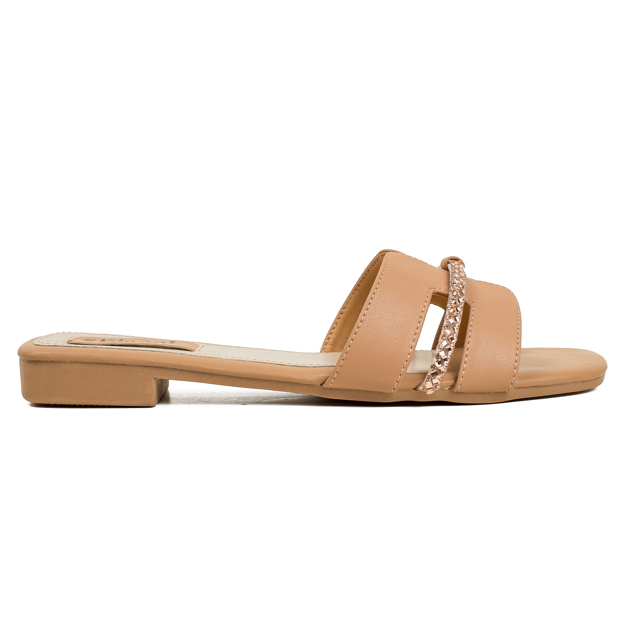 Vibrant Ladies' Beige Flat Sandal – Elegant PU Leather Slip-On with Cushioned Insole & TPR Sole