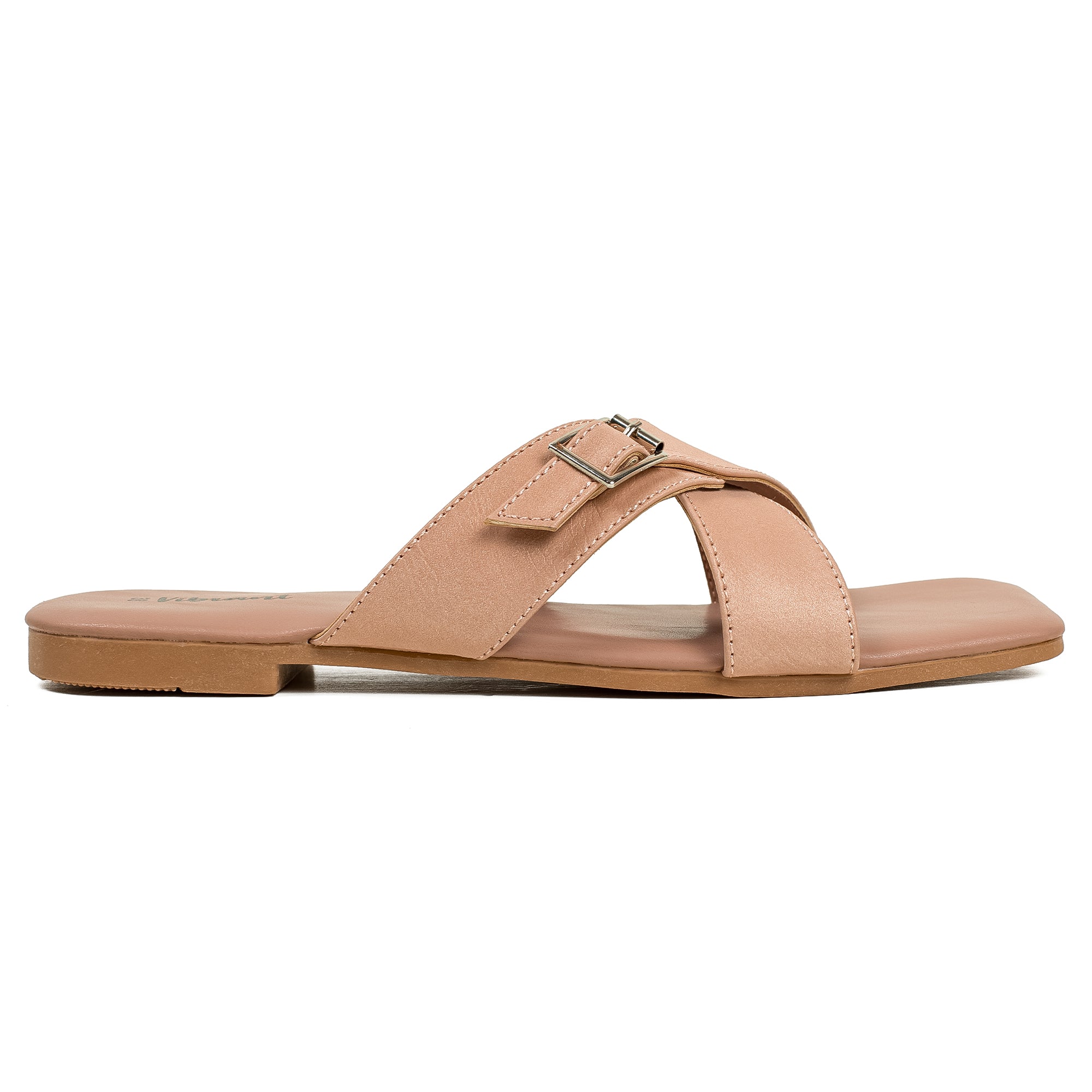 Vibrant Ladies' Beige Flat Sandal – Stylish PU Leather Comfort Footwear with Cushioned Insole & TPR Sole