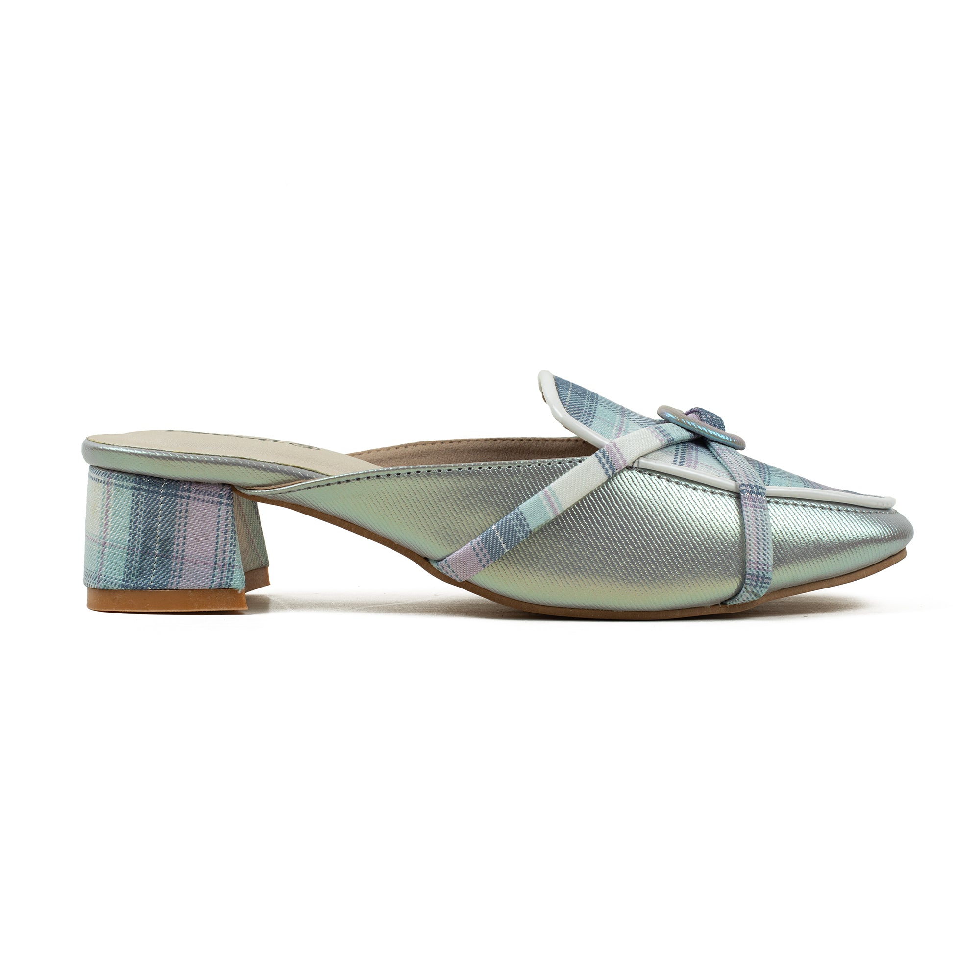 Ladies' Metallic Green Microfibre Block Heel Mules | Vibrant® Stylish Slip-On Shoes with Bow Detail