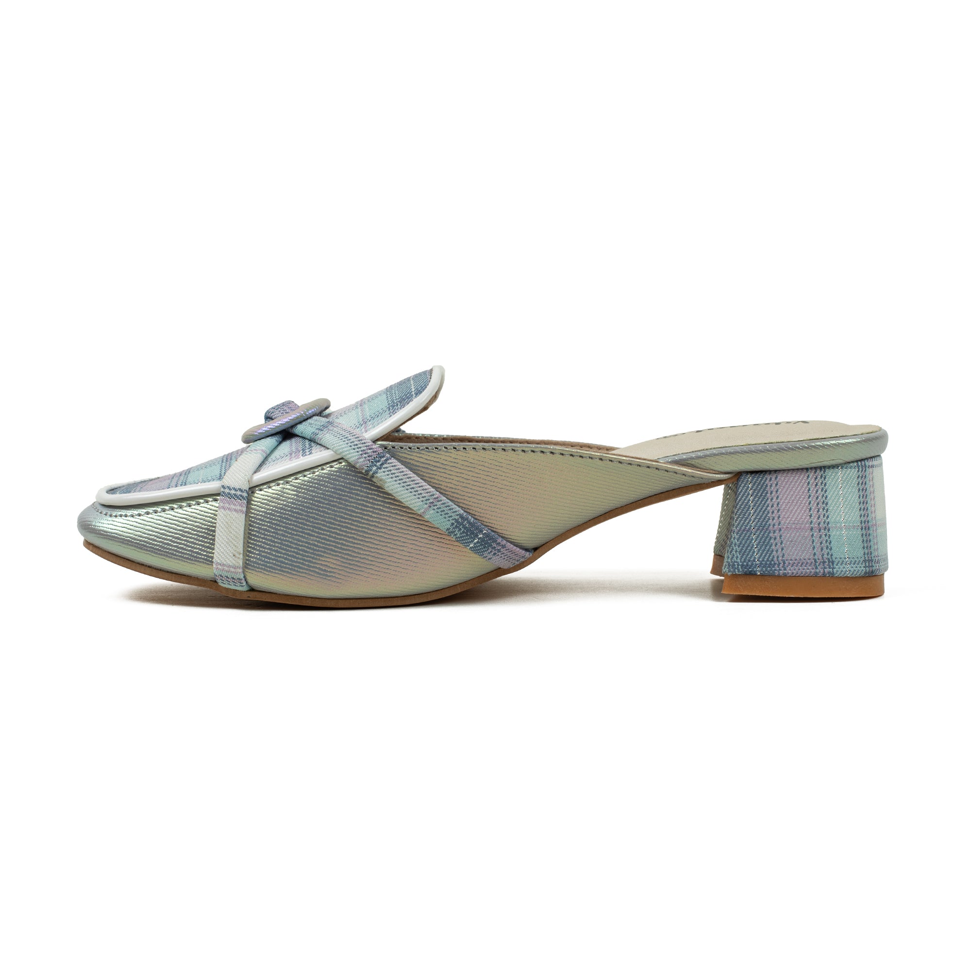 Ladies' Metallic Green Microfibre Block Heel Mules | Vibrant® Stylish Slip-On Shoes with Bow Detail