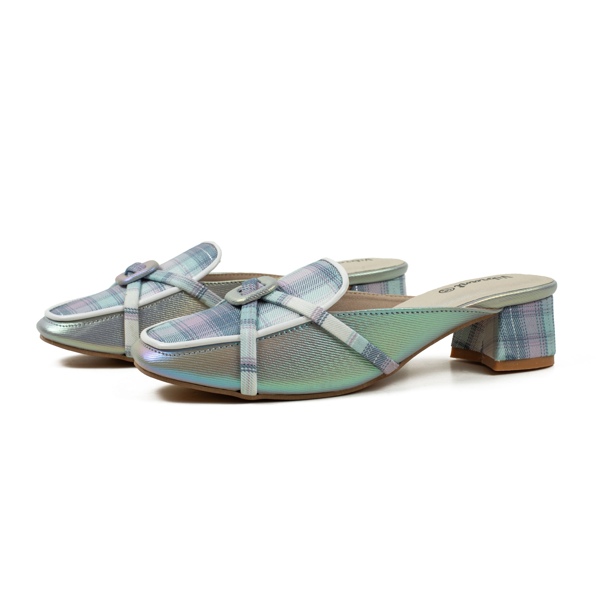 Ladies' Metallic Green Microfibre Block Heel Mules | Vibrant® Stylish Slip-On Shoes with Bow Detail