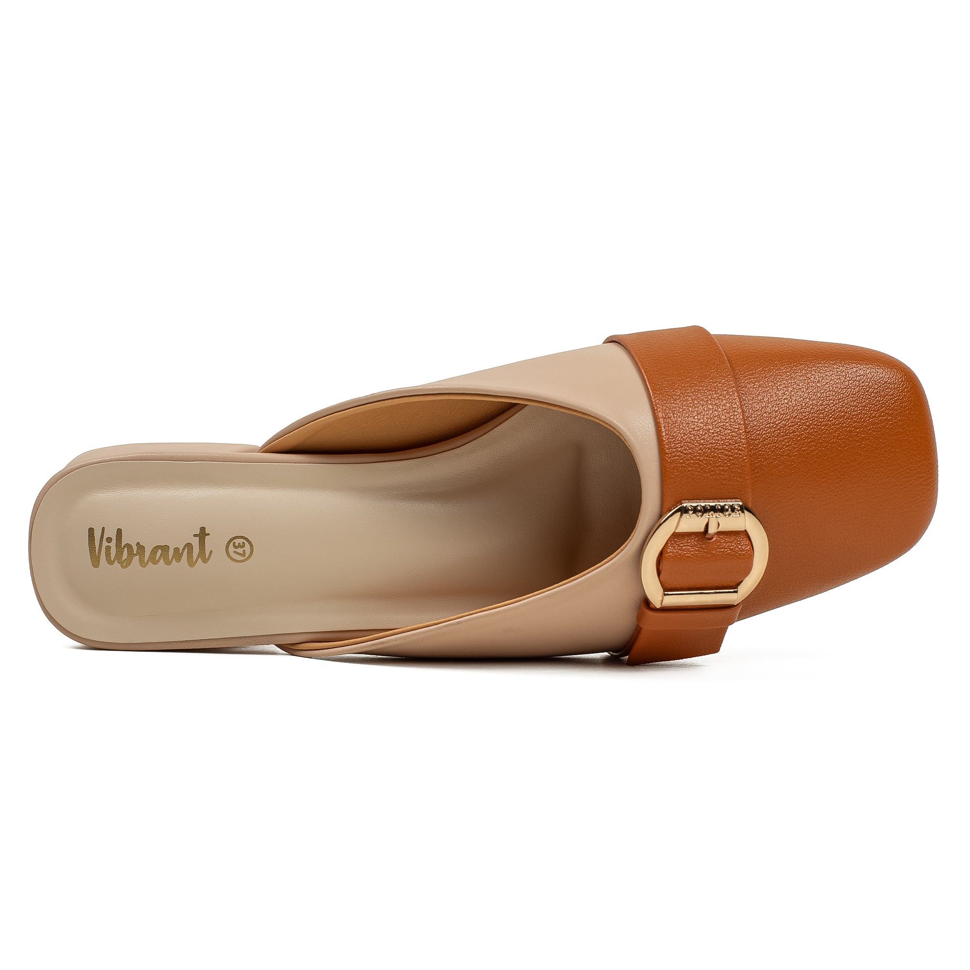 Vibrant Ladies Beige & Tan PU Block Heel Shoes with Cushioned Insole - Modern and Comfortable