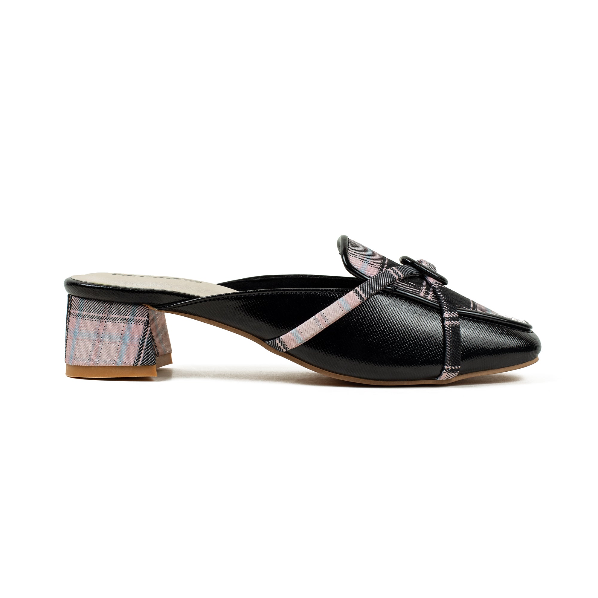 Ladies' Metallic Black Microfibre Block Heel Mules | Vibrant® Stylish Slip-On Shoes with Bow Detail