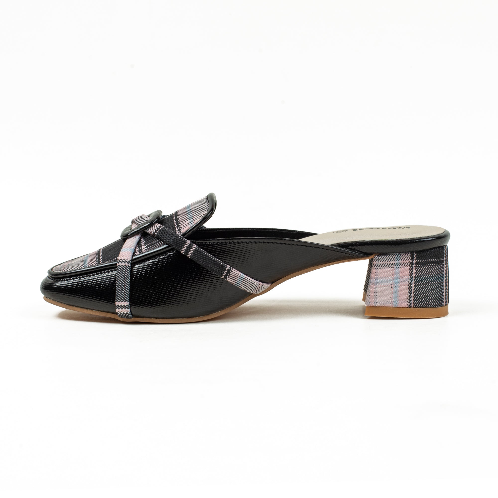 Ladies' Metallic Black Microfibre Block Heel Mules | Vibrant® Stylish Slip-On Shoes with Bow Detail