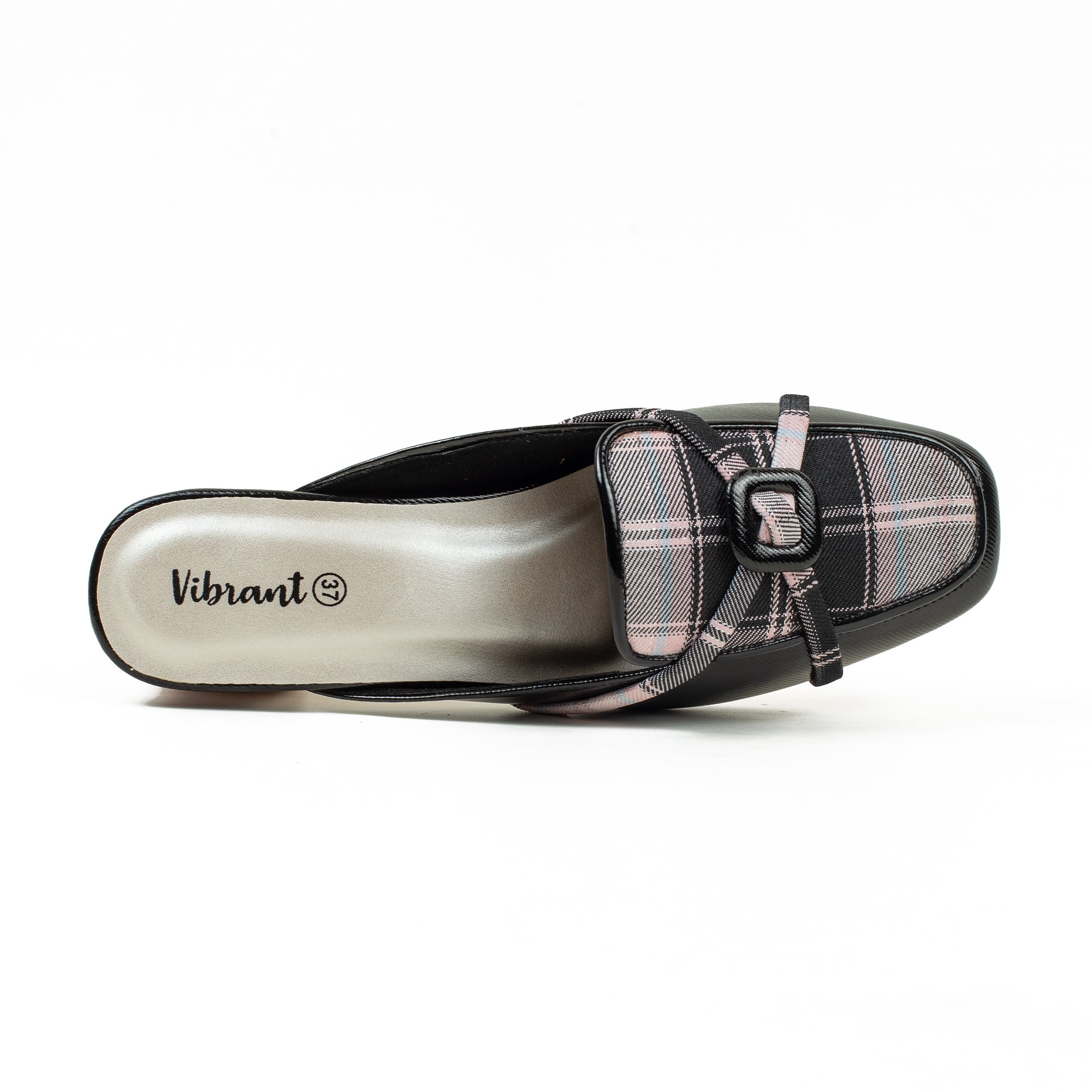 Ladies' Metallic Black Microfibre Block Heel Mules | Vibrant® Stylish Slip-On Shoes with Bow Detail