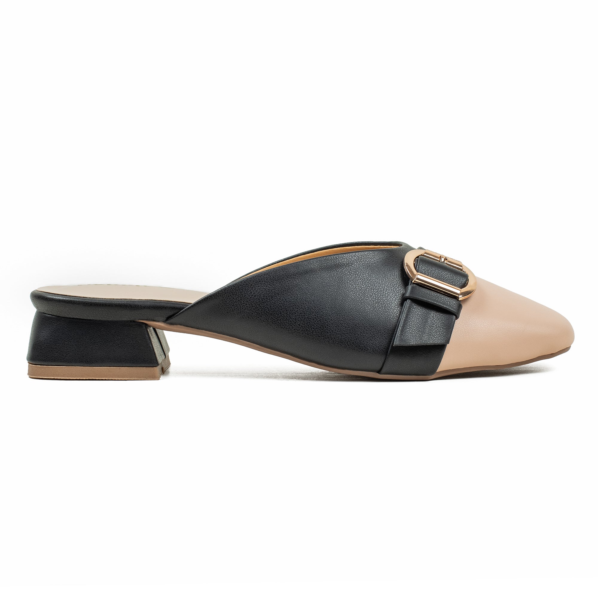 Vibrant Ladies Black & Beige PU Block Heel Shoes with Cushioned Insole - Elegant and Comfortable