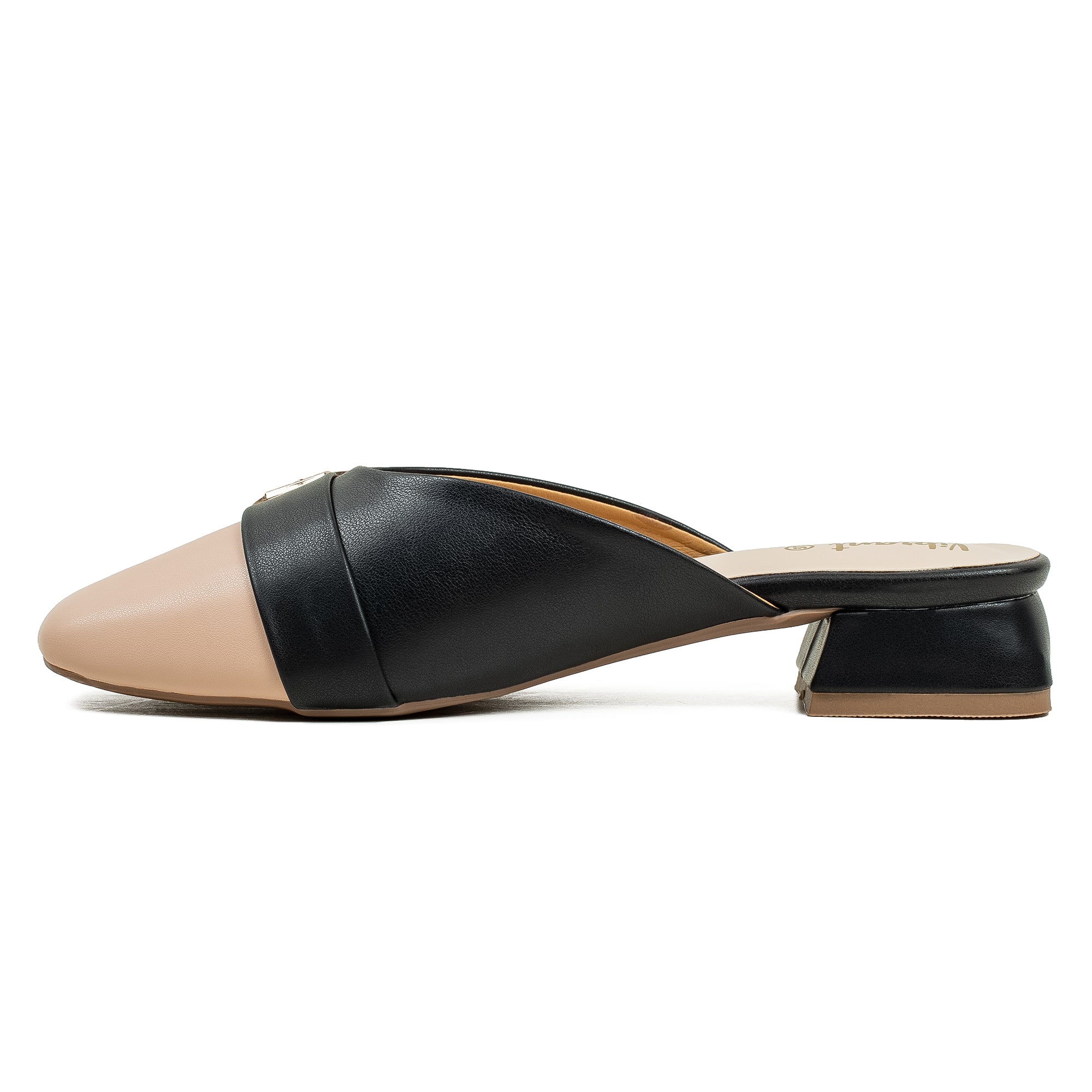 Vibrant Ladies Black & Beige PU Block Heel Shoes with Cushioned Insole - Elegant and Comfortable