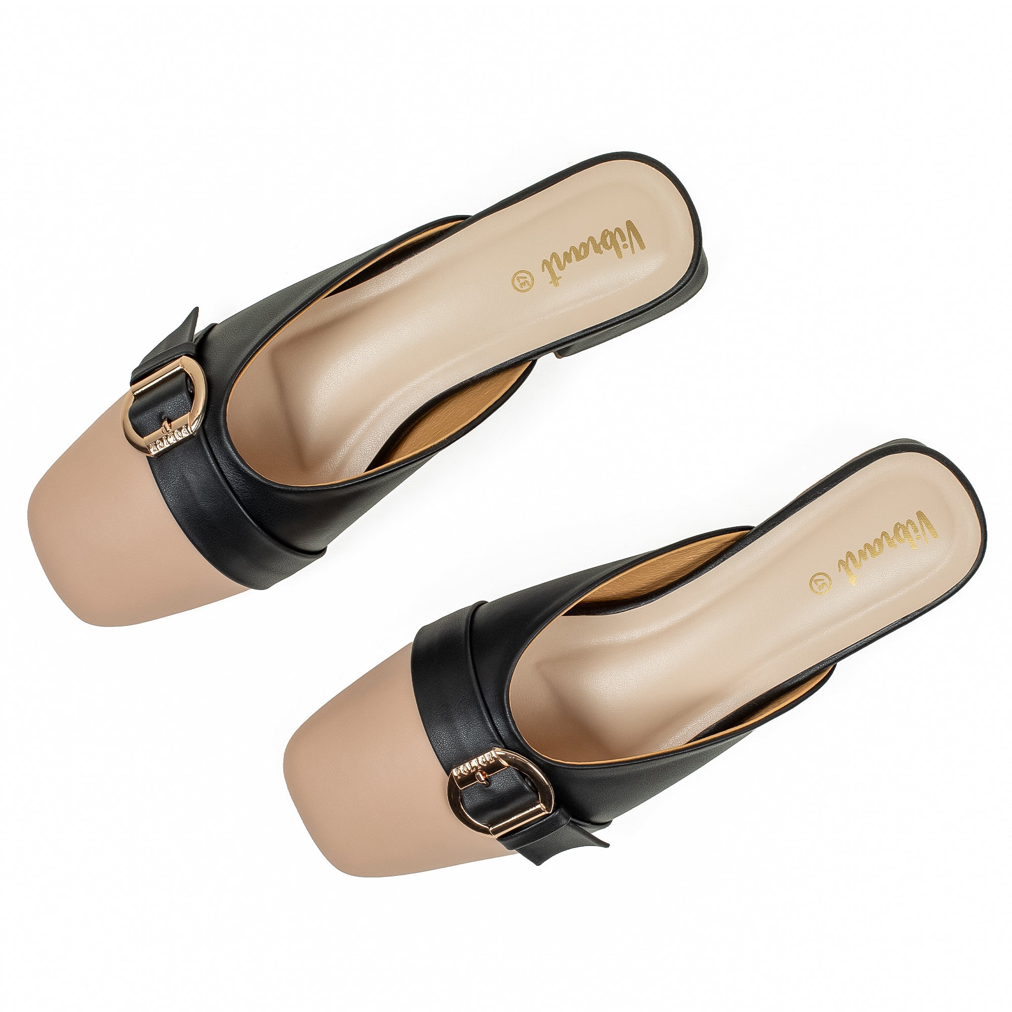 Vibrant Ladies Black & Beige PU Block Heel Shoes with Cushioned Insole - Elegant and Comfortable